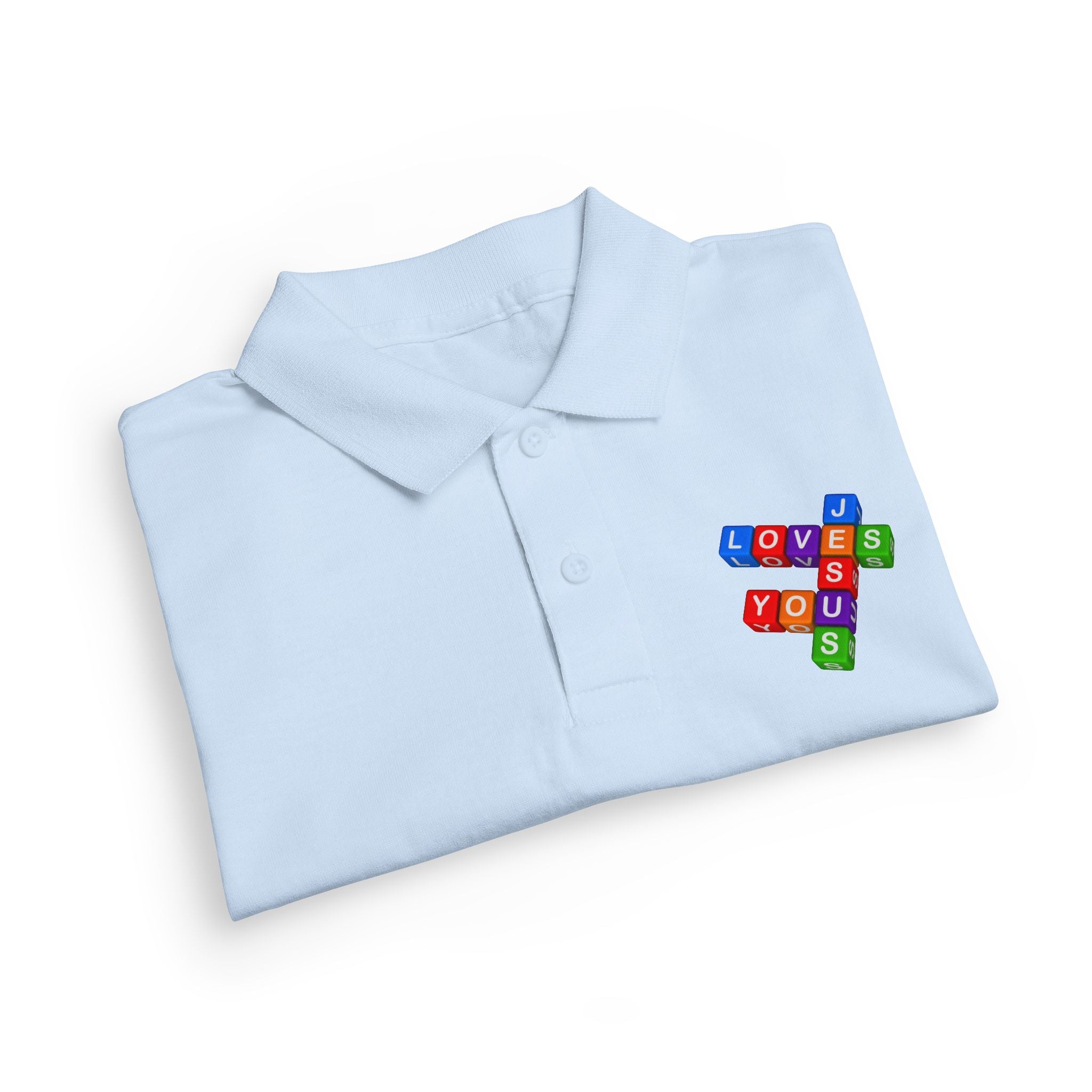 Jesus Loves You cross block design Youth Polo