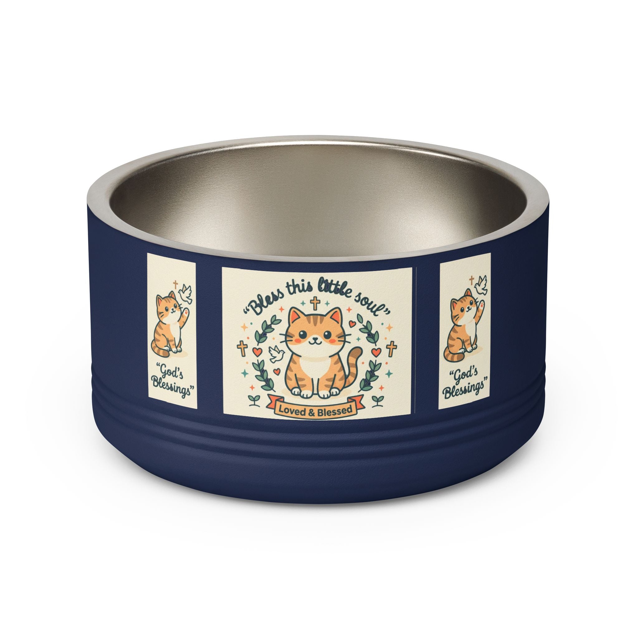 Cute Cat Pet Bowl — "Bless this little soul" 18oz Stainless Steel Bowl