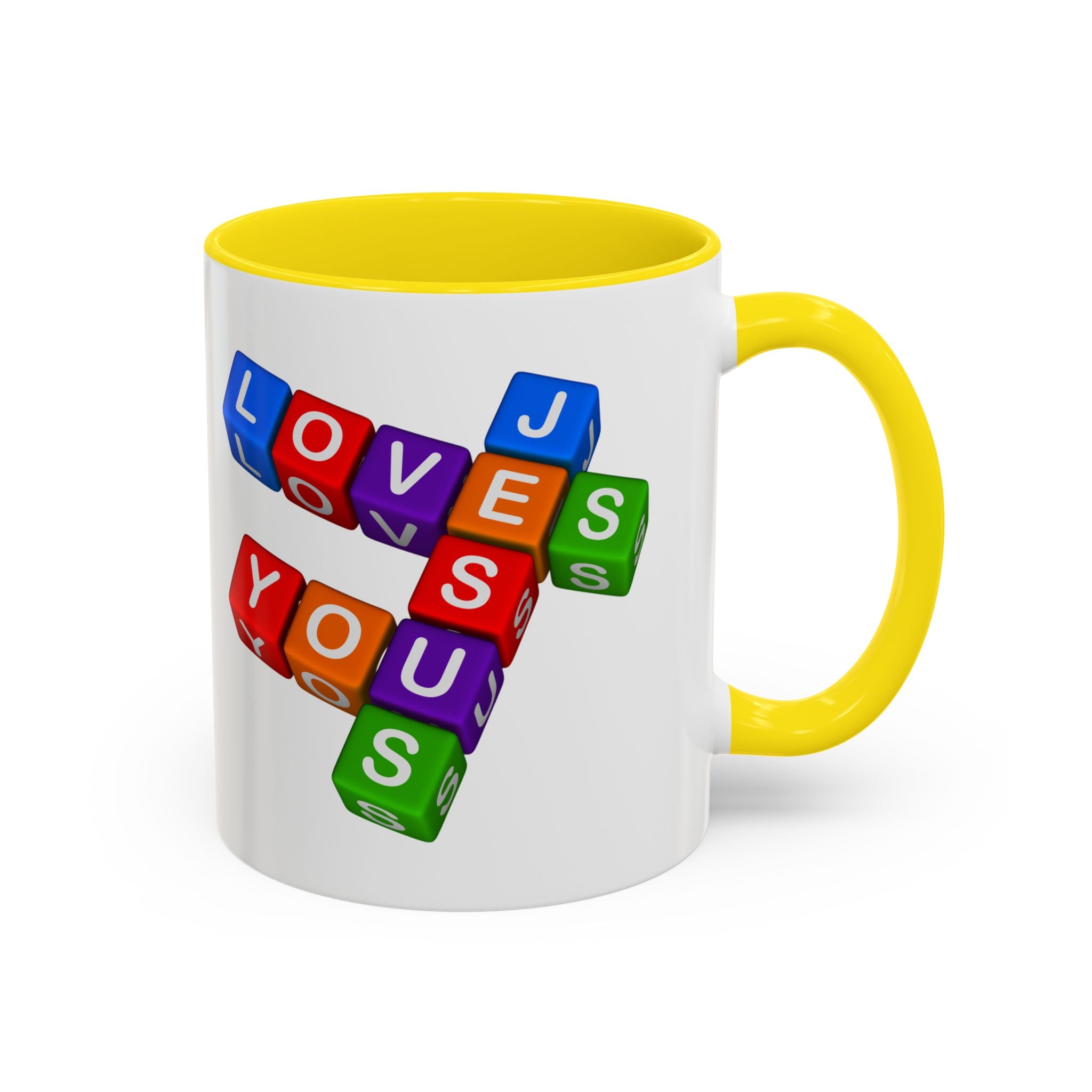Colorful Letter Blocks 'Jesus Loves You' Mug | Accent Coffee Mug