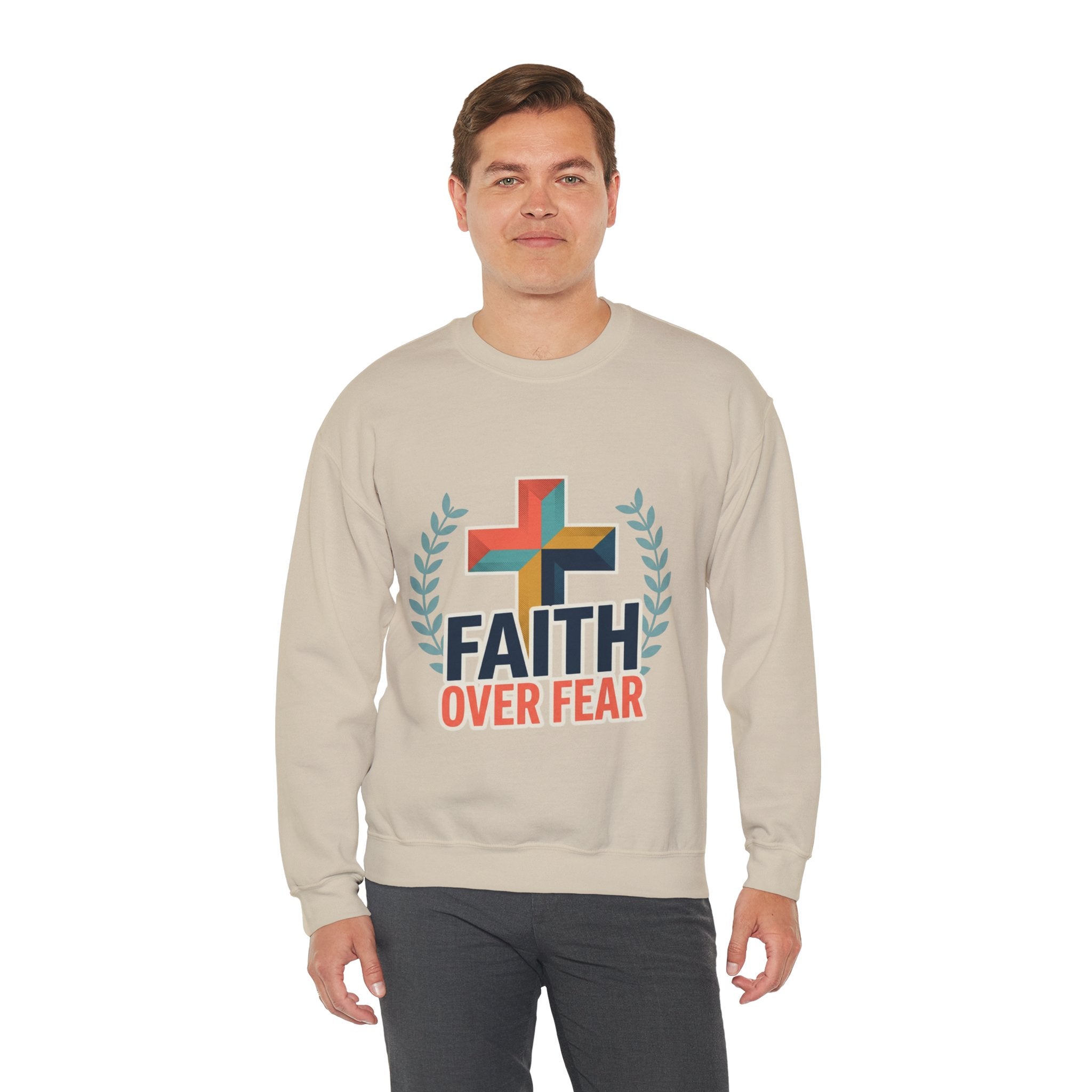 Faith Over Fear Crewneck Sweatshirt — Christian Cross Inspirational Pullover
