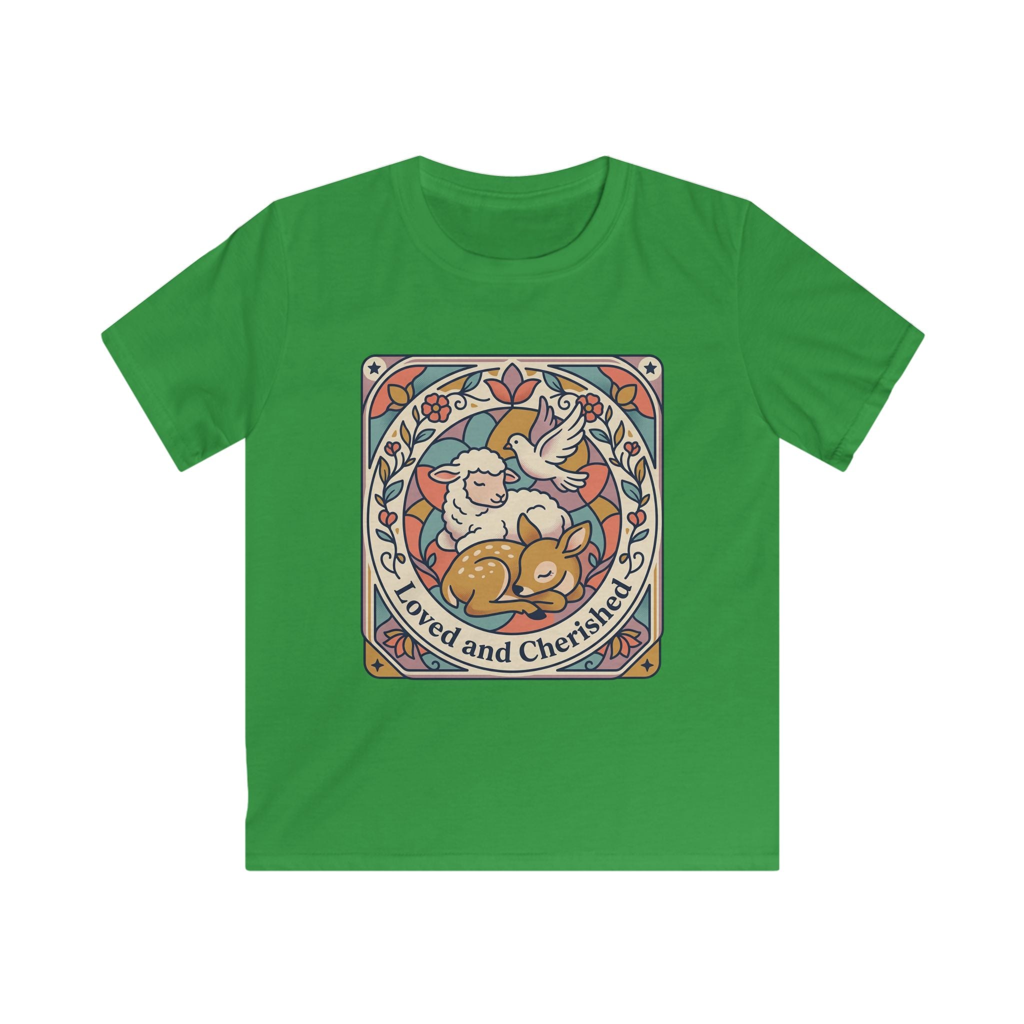 Kids Tee — "Loved and Cherished" Lamb, Dear and Dove