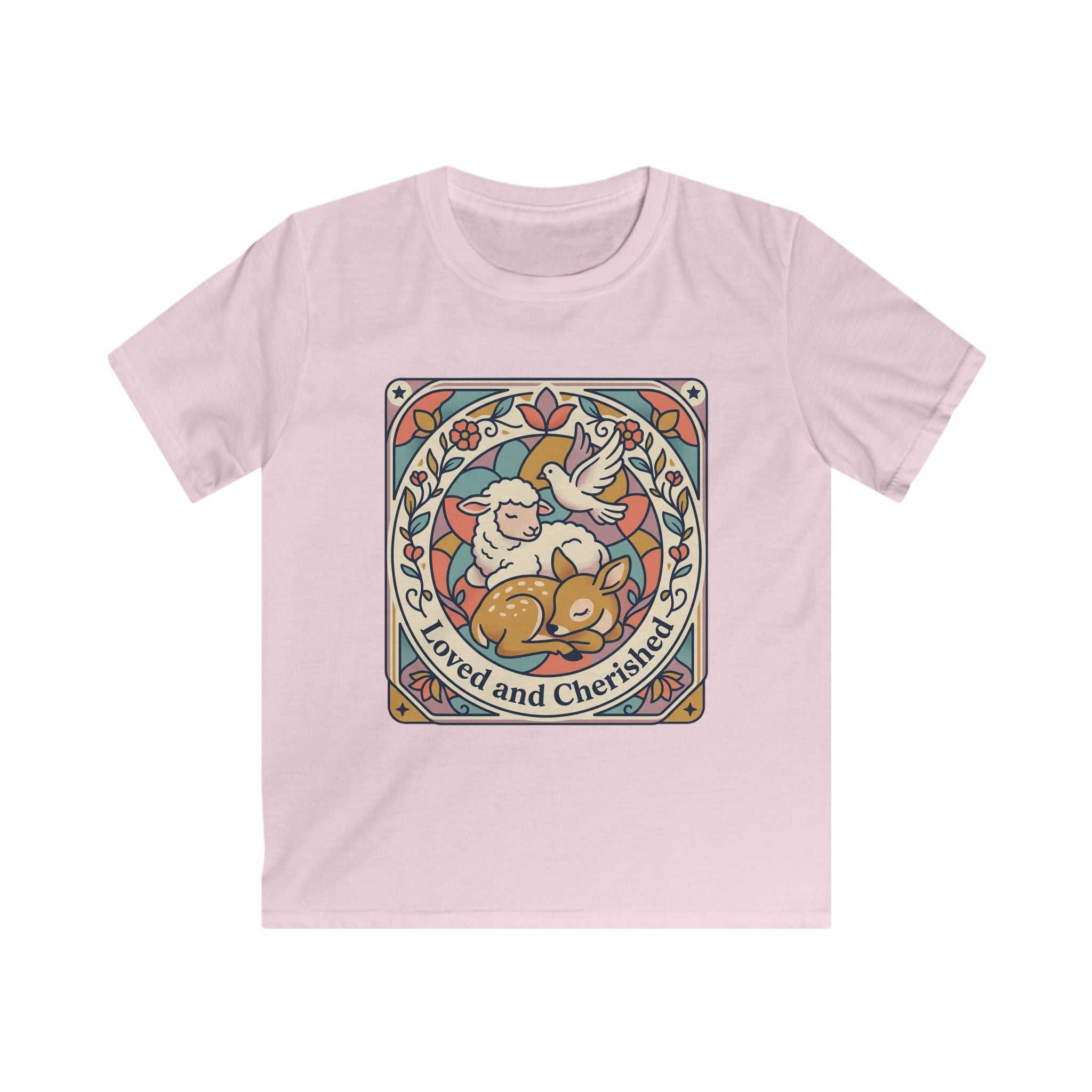Kids Tee — "Loved and Cherished" Lamb, Dear and Dove