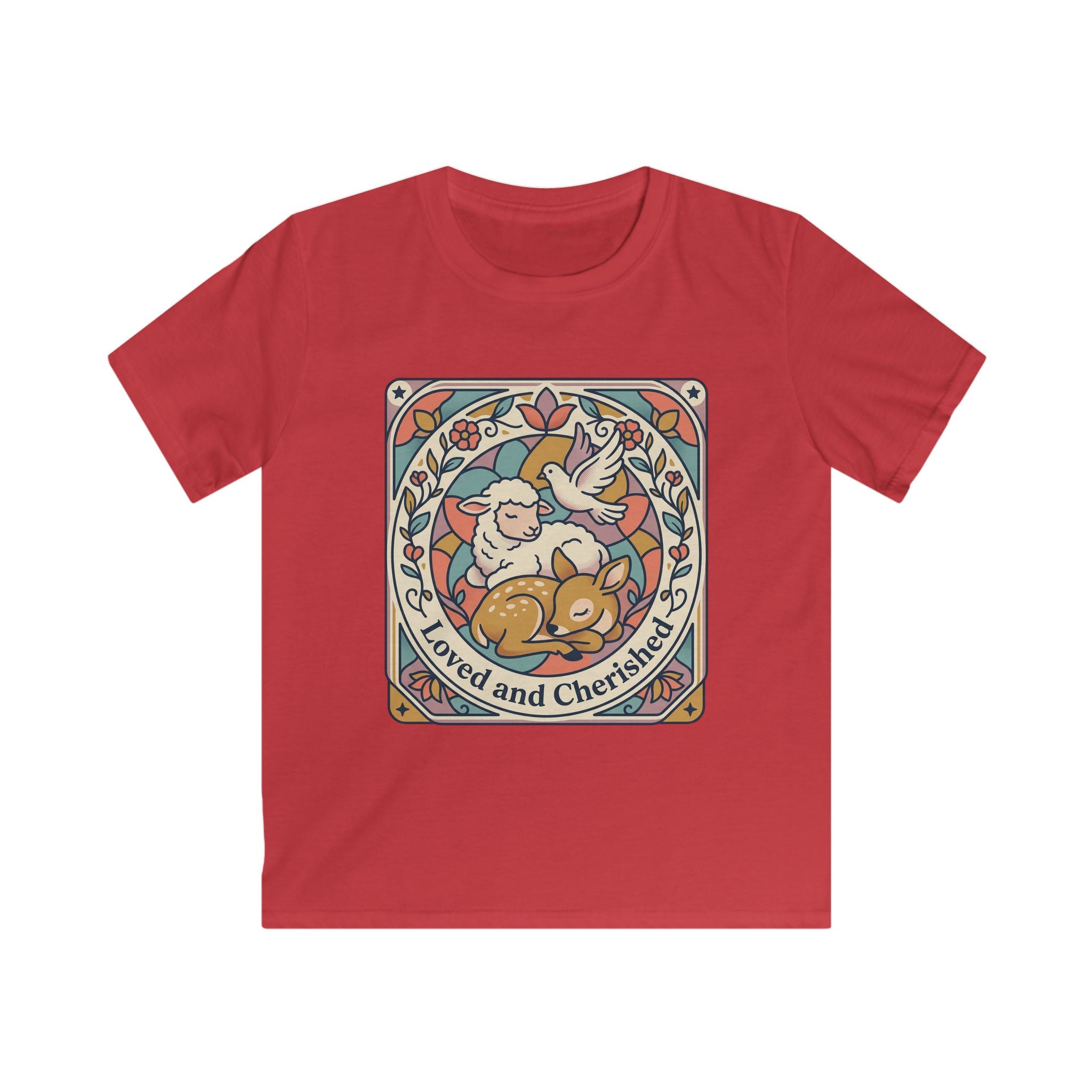 Kids Tee — "Loved and Cherished" Lamb, Dear and Dove