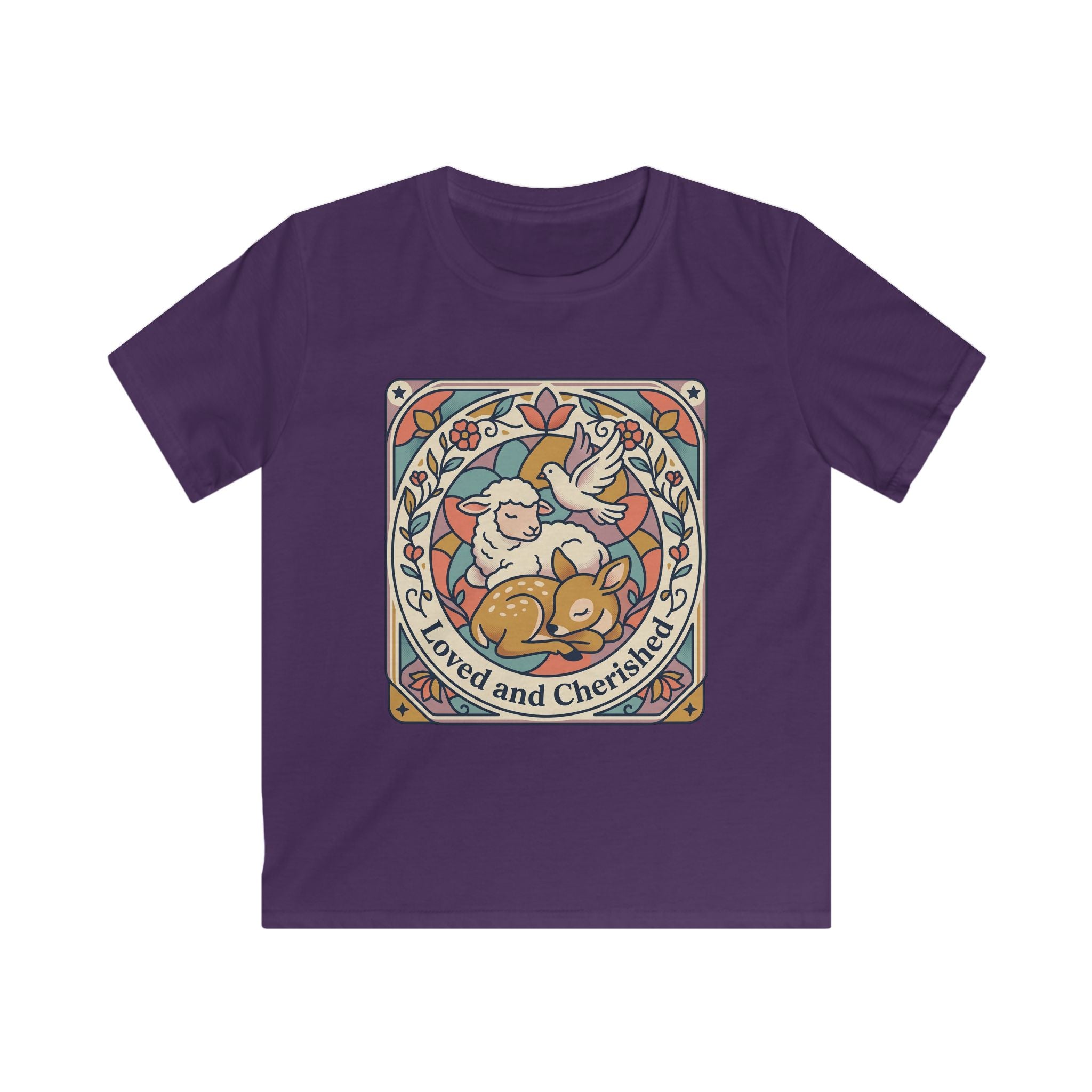 Kids Tee — "Loved and Cherished" Lamb, Dear and Dove