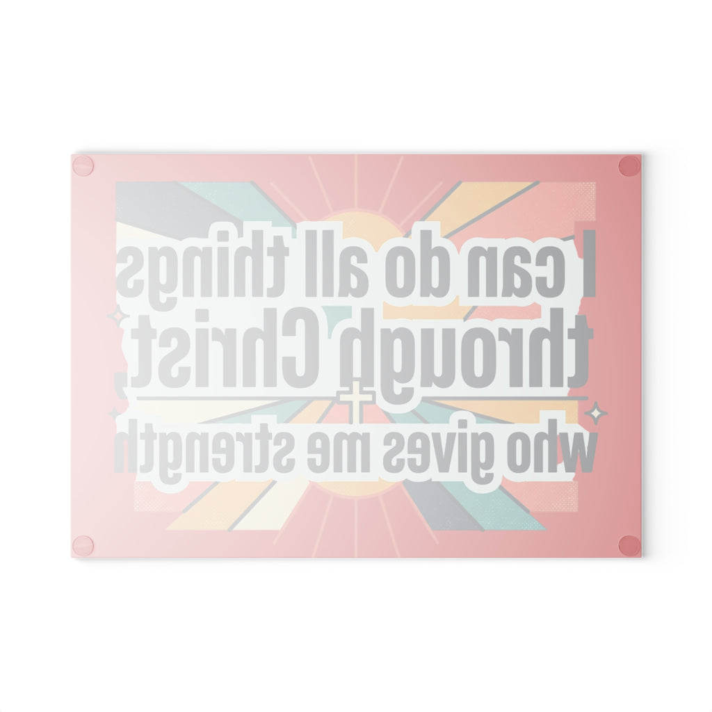 Christ who gives me strength red Glass Cutting Board | Religious Kitchen Décor