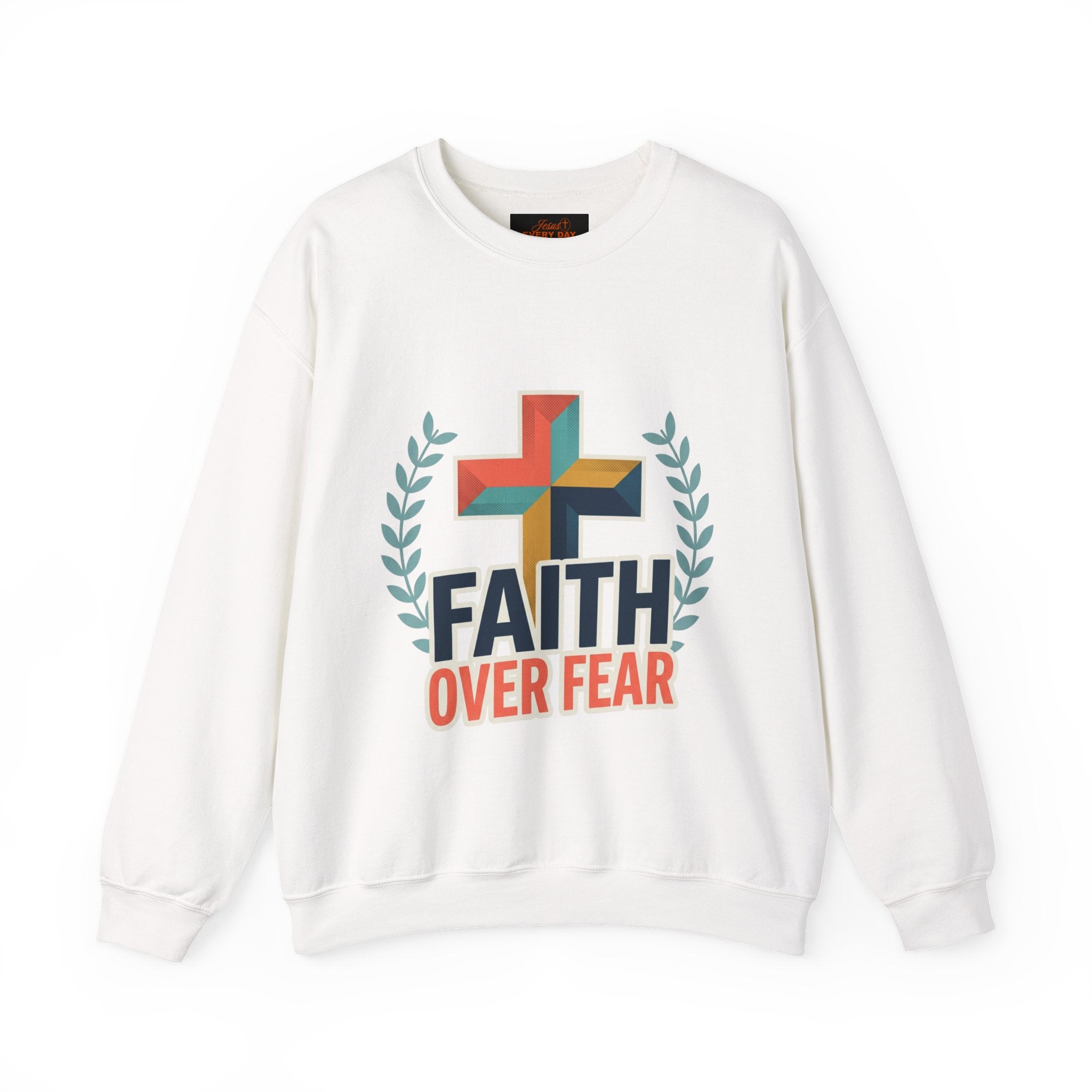 Faith Over Fear Crewneck Sweatshirt — Christian Cross Inspirational Pullover