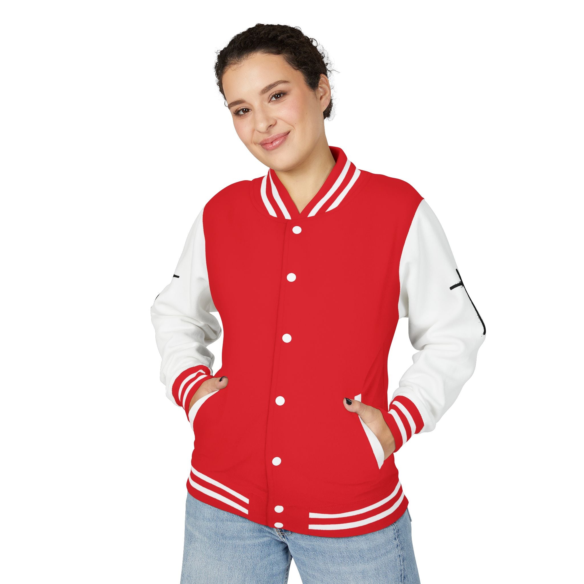 Cross Emblem Letterman Jacket | Red White Varsity