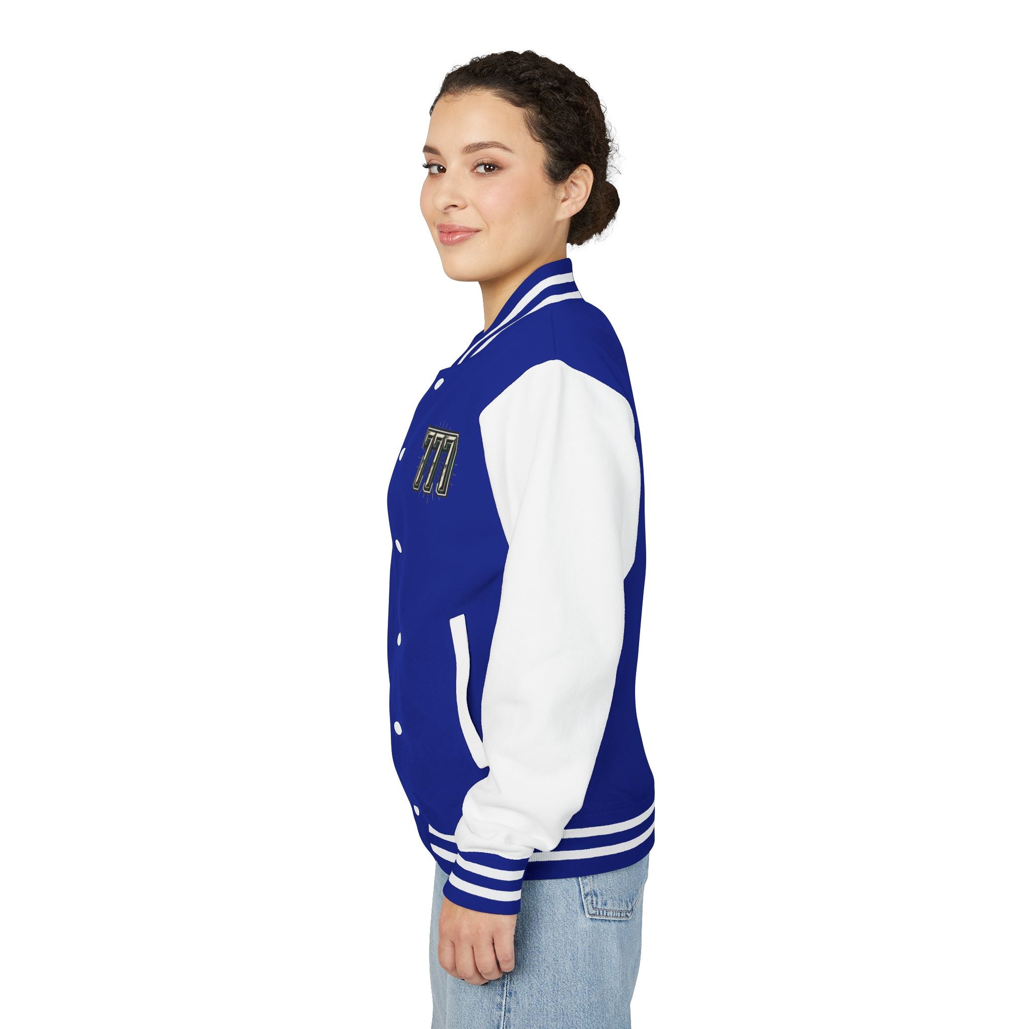 777 Emblem Letterman Jacket | Red White Varsity