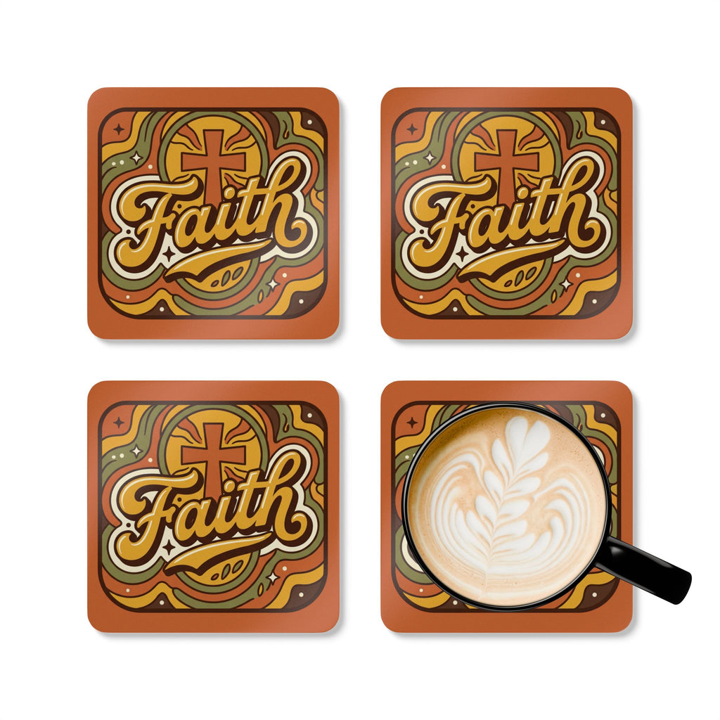 "Faith" Cork Coaster Set – 'Come as You Are' Retro Door & Heart Drink Coasters