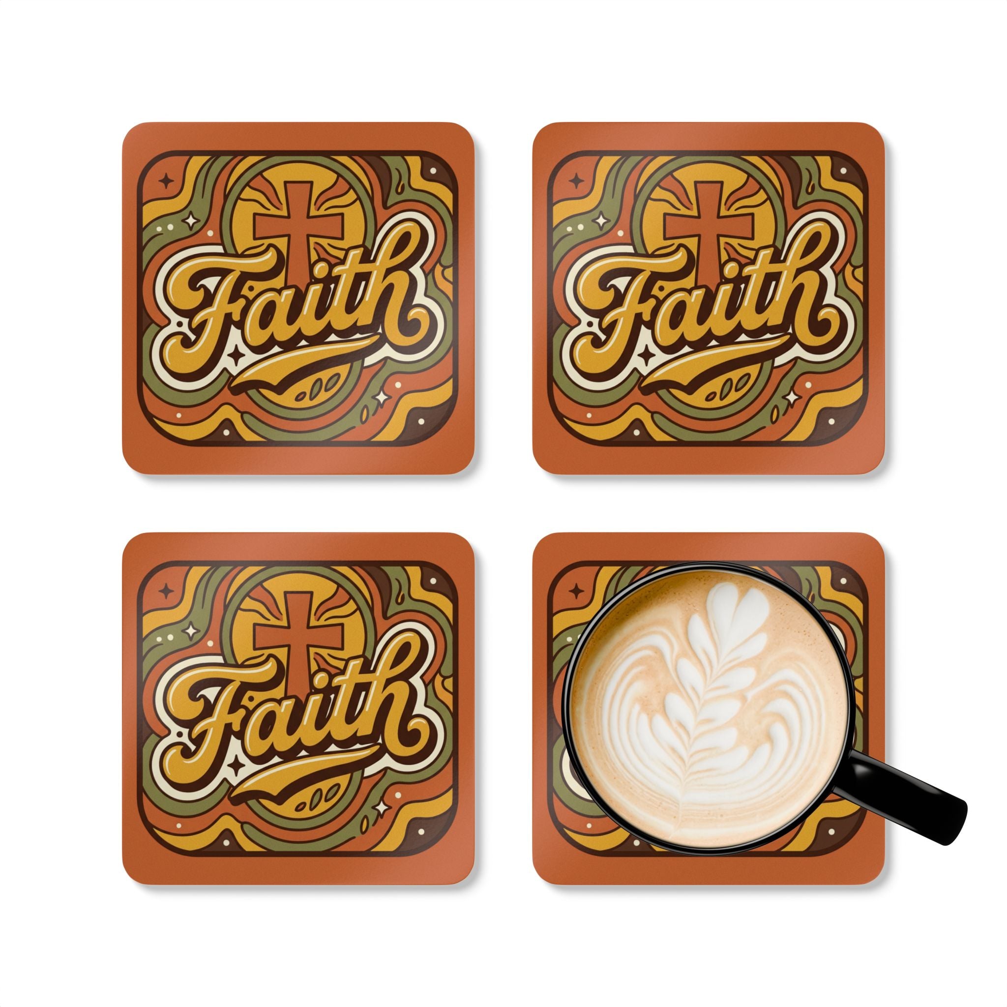 "Faith" Cork Coaster Set – 'Come as You Are' Retro Door & Heart Drink Coasters