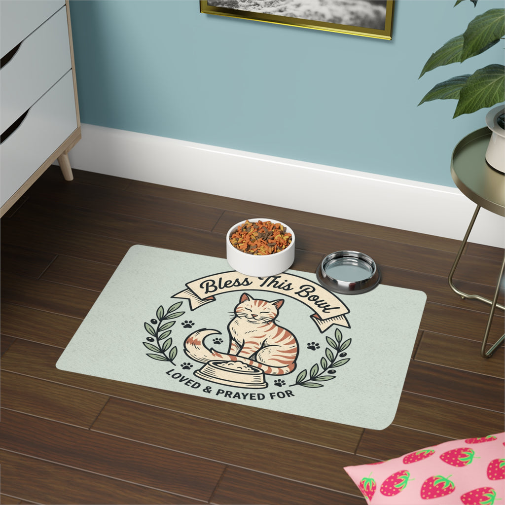 Pet Food Mat — "Faithful Friends" Cat Feeding Mat (12x18)