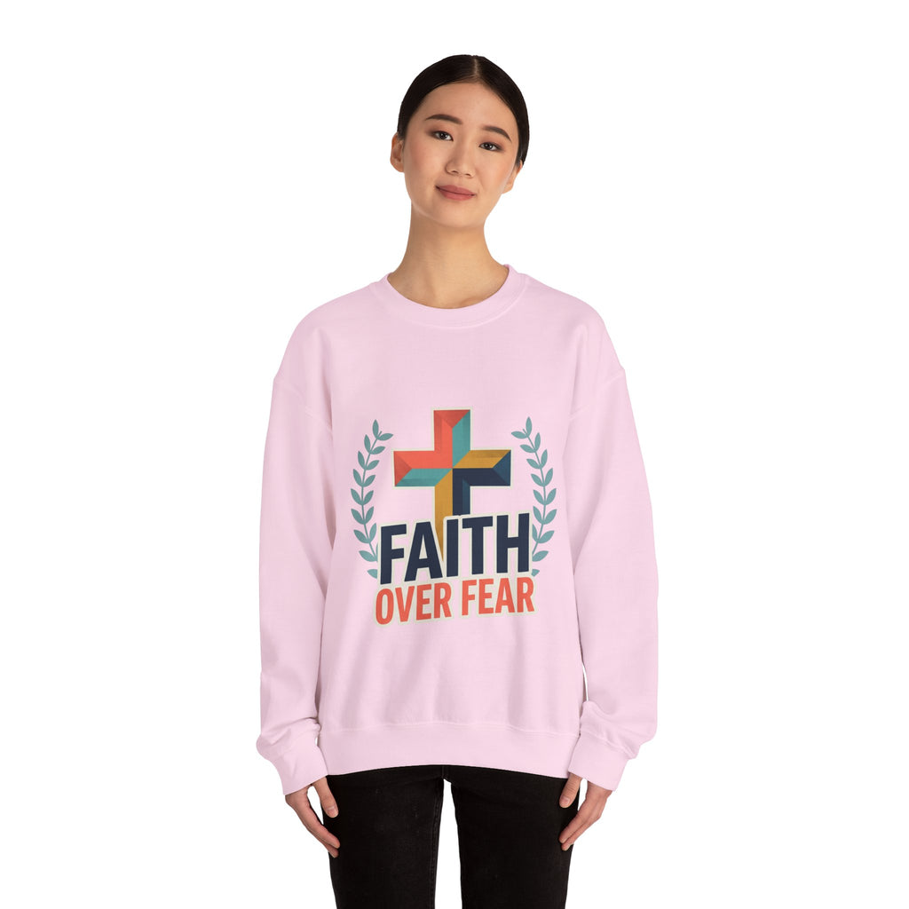 Faith Over Fear Crewneck Sweatshirt — Christian Cross Inspirational Pullover