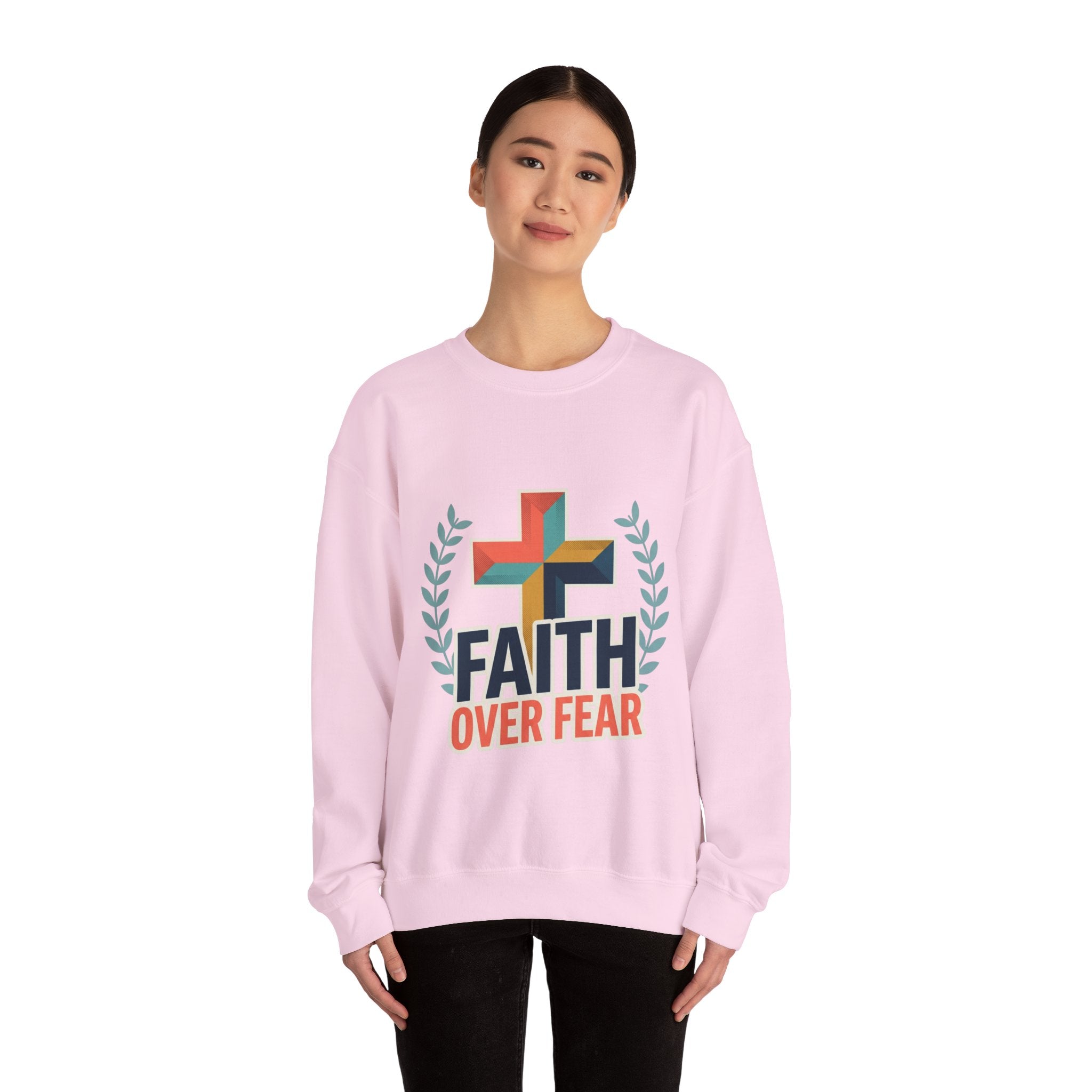 Faith Over Fear Crewneck Sweatshirt — Christian Cross Inspirational Pullover