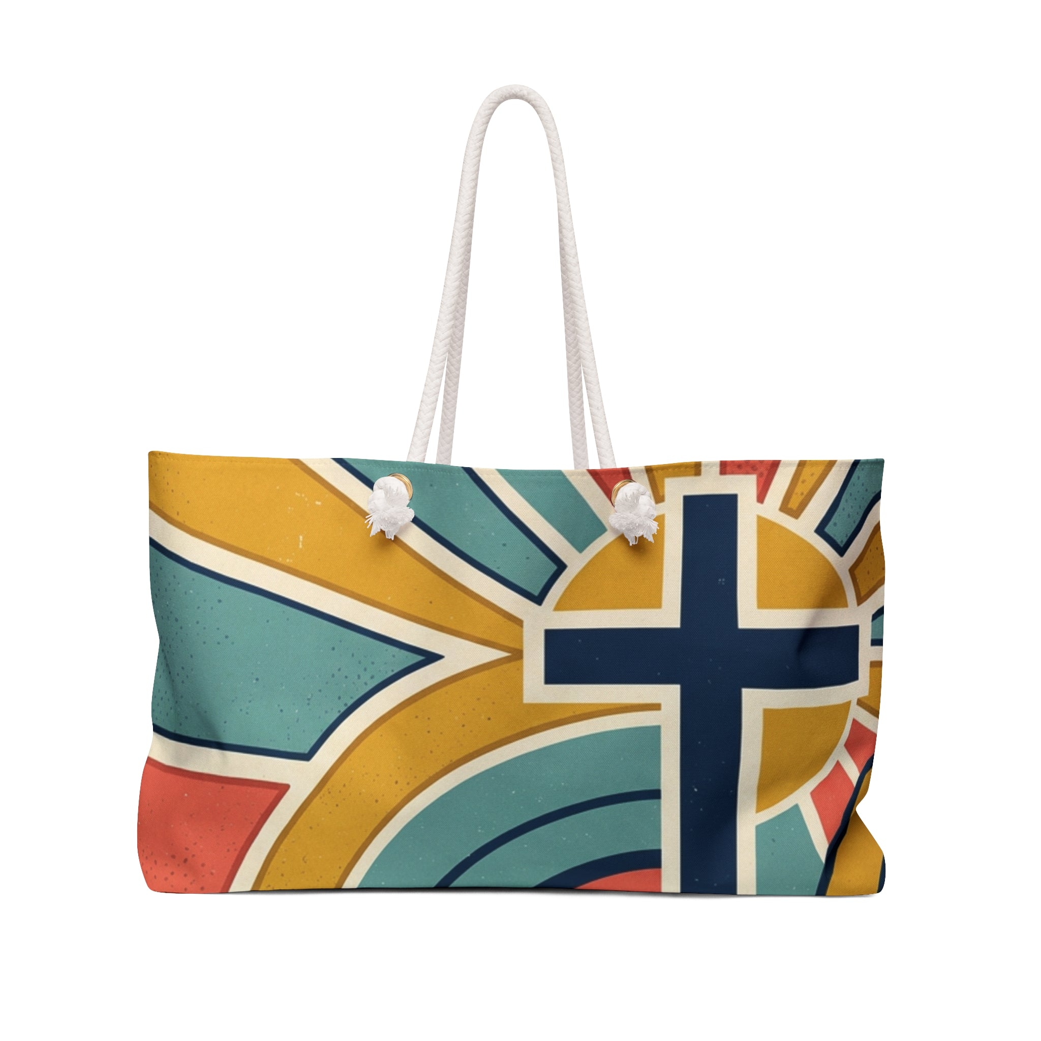 Retro Sunburst Cross Weekender Bag | Colorful Christian Travel Tote