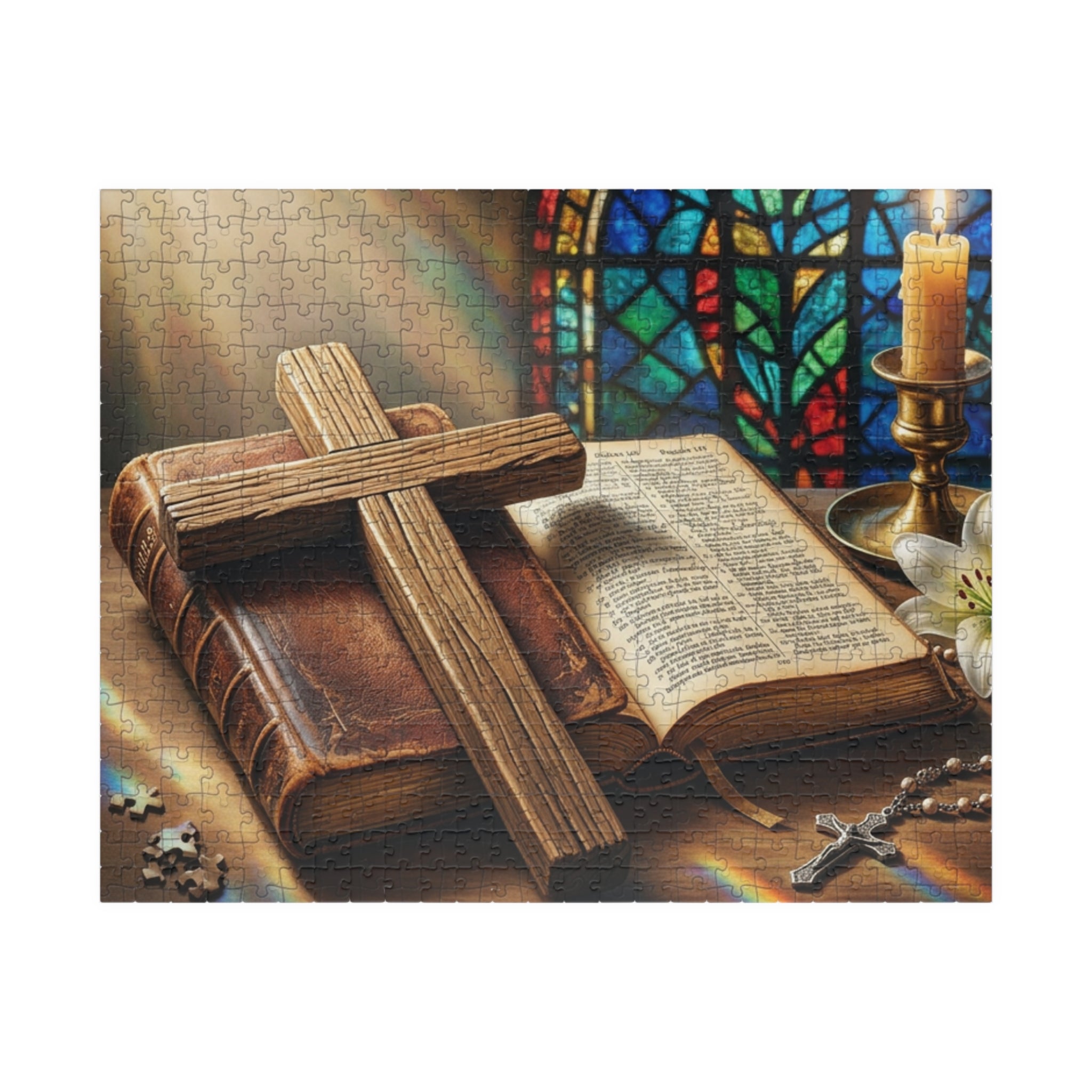 Christian Cross and bible Inspirational Puzzle - Motivational Jigsaw