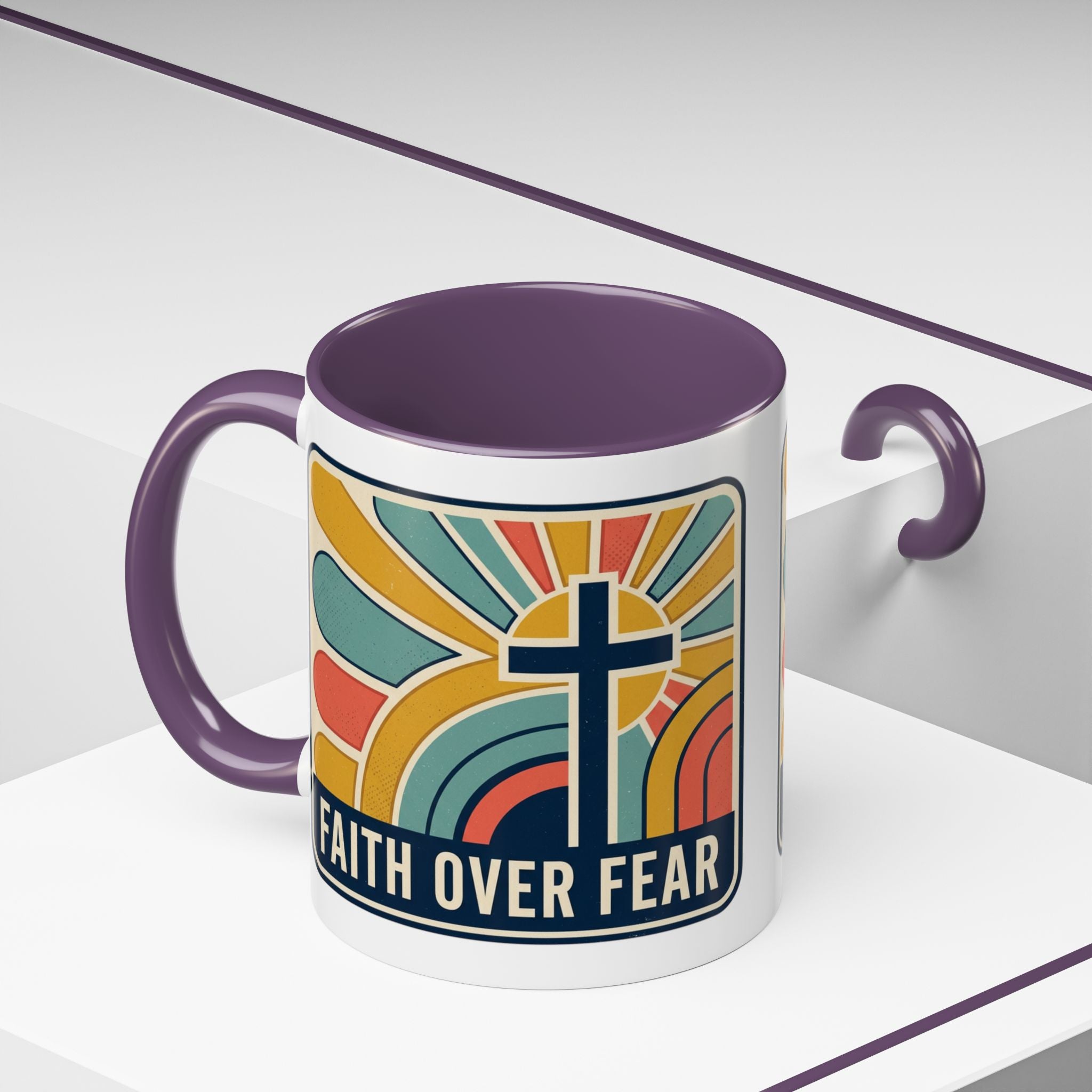 Faith over fear Retro Script Mug | Accent Coffee Mug