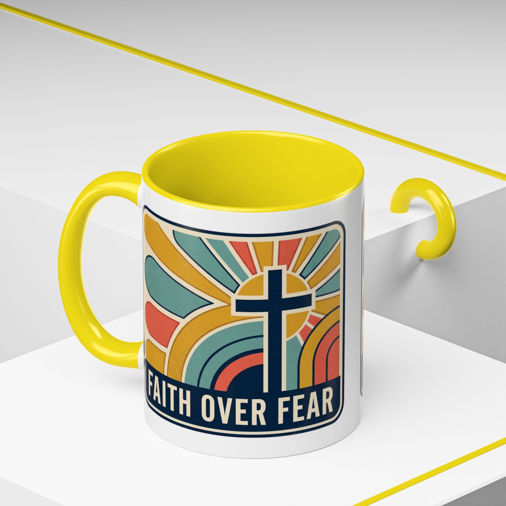 Faith over fear Retro Script Mug | Accent Coffee Mug