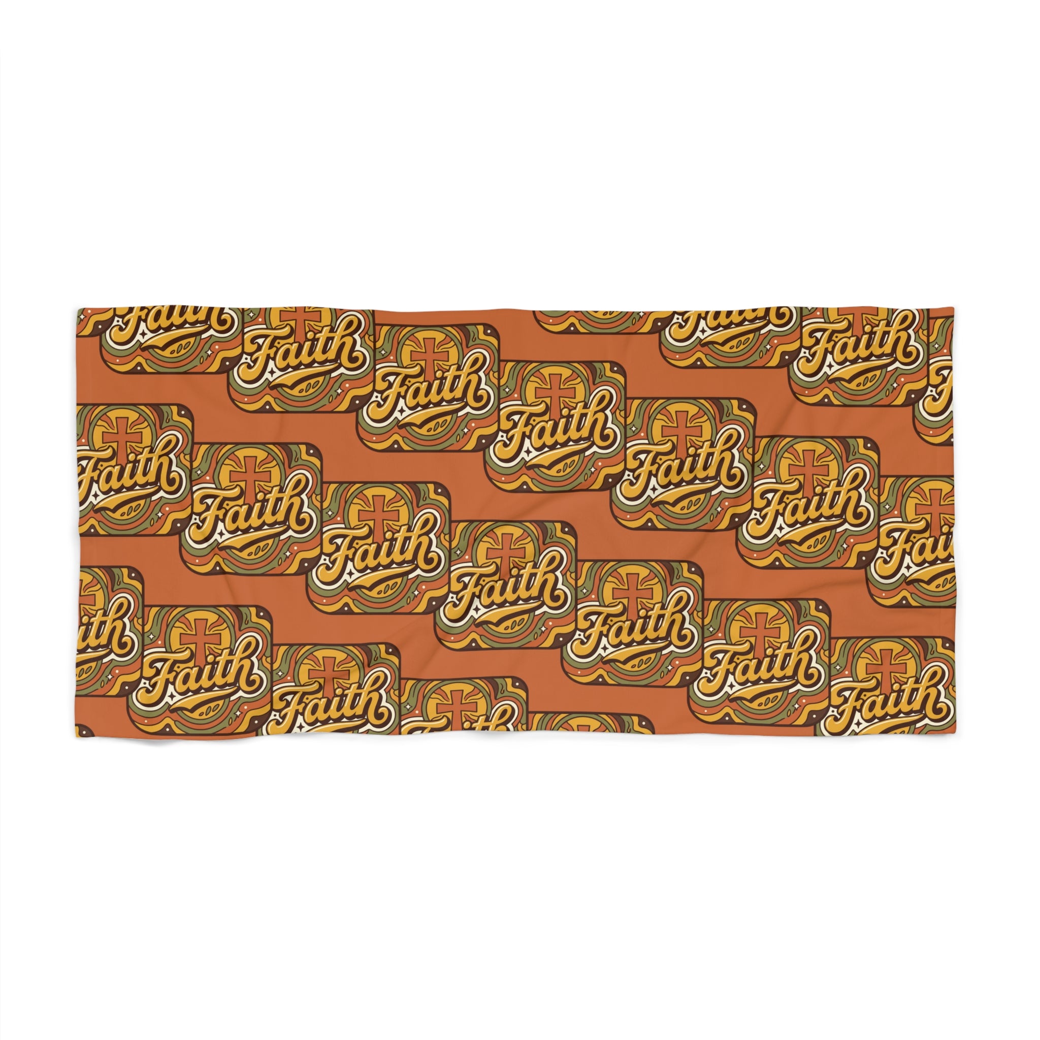 Faith Retro Sunset Beach Towel — Vibrant Faith Coastal Towel