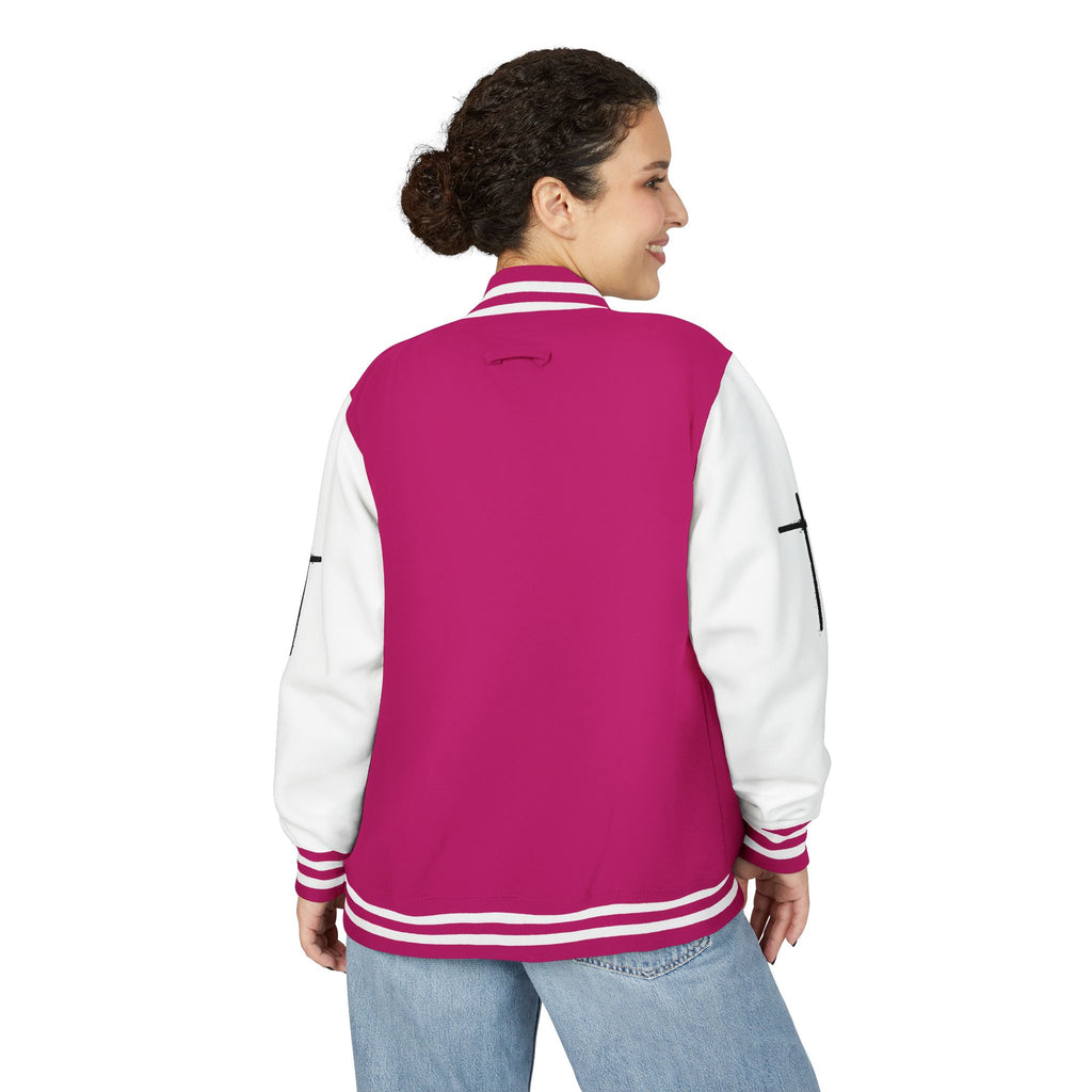 Cross Emblem Letterman Jacket | Red White Varsity