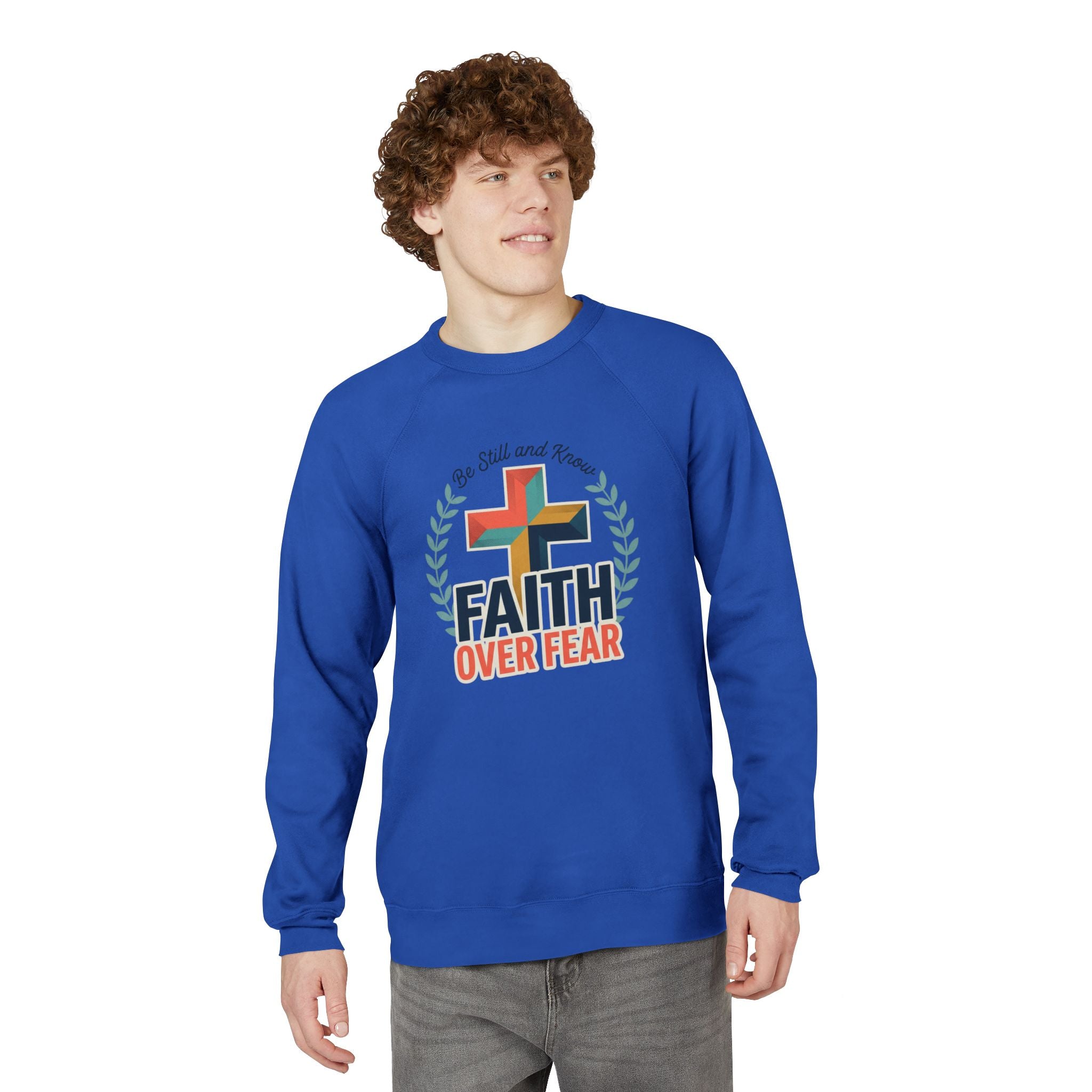 Faith Over Fear Sweatshirt — Christian Cross Raglan Pullover