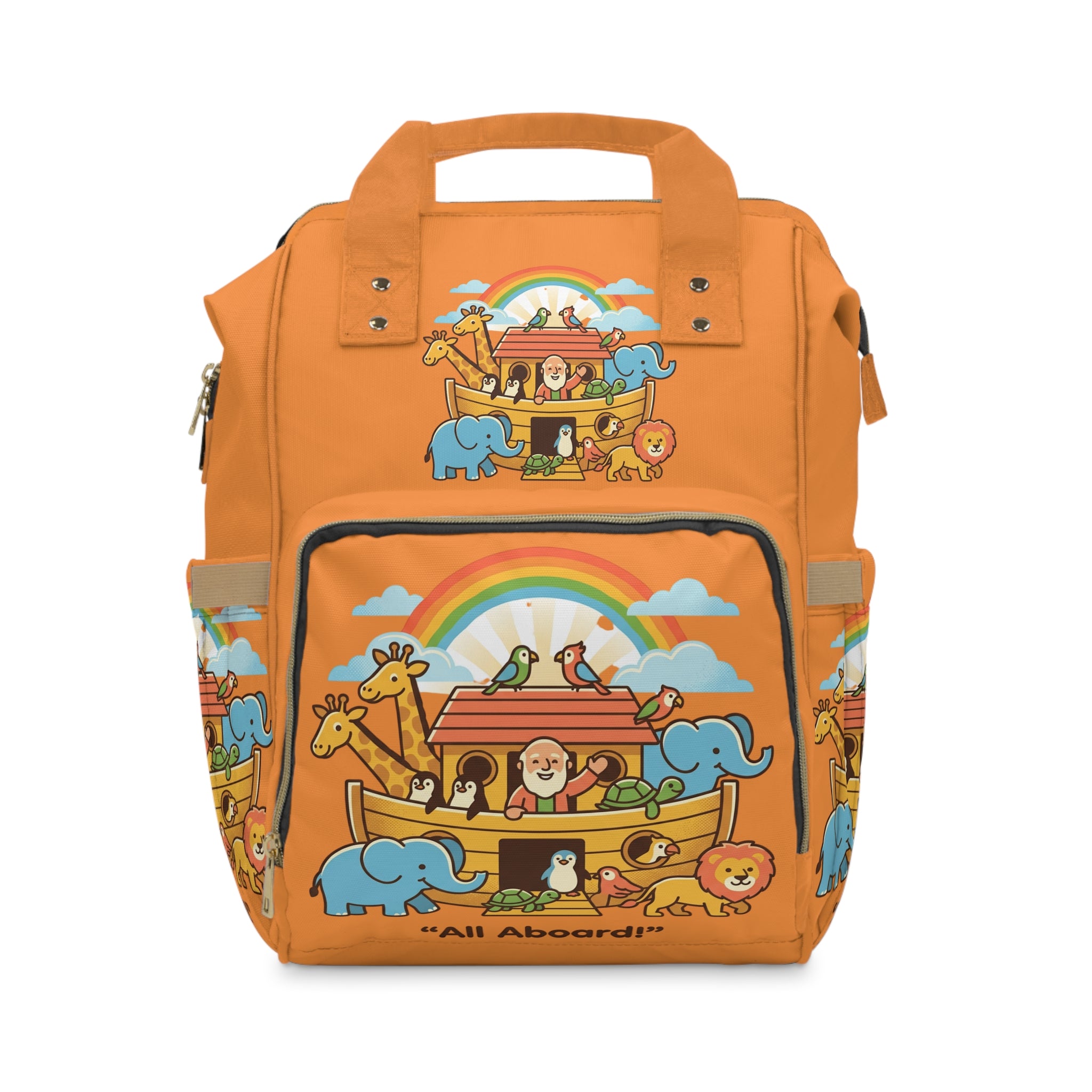 Noah's Ark Animals diaper backpack | orange rainbow kids backpack