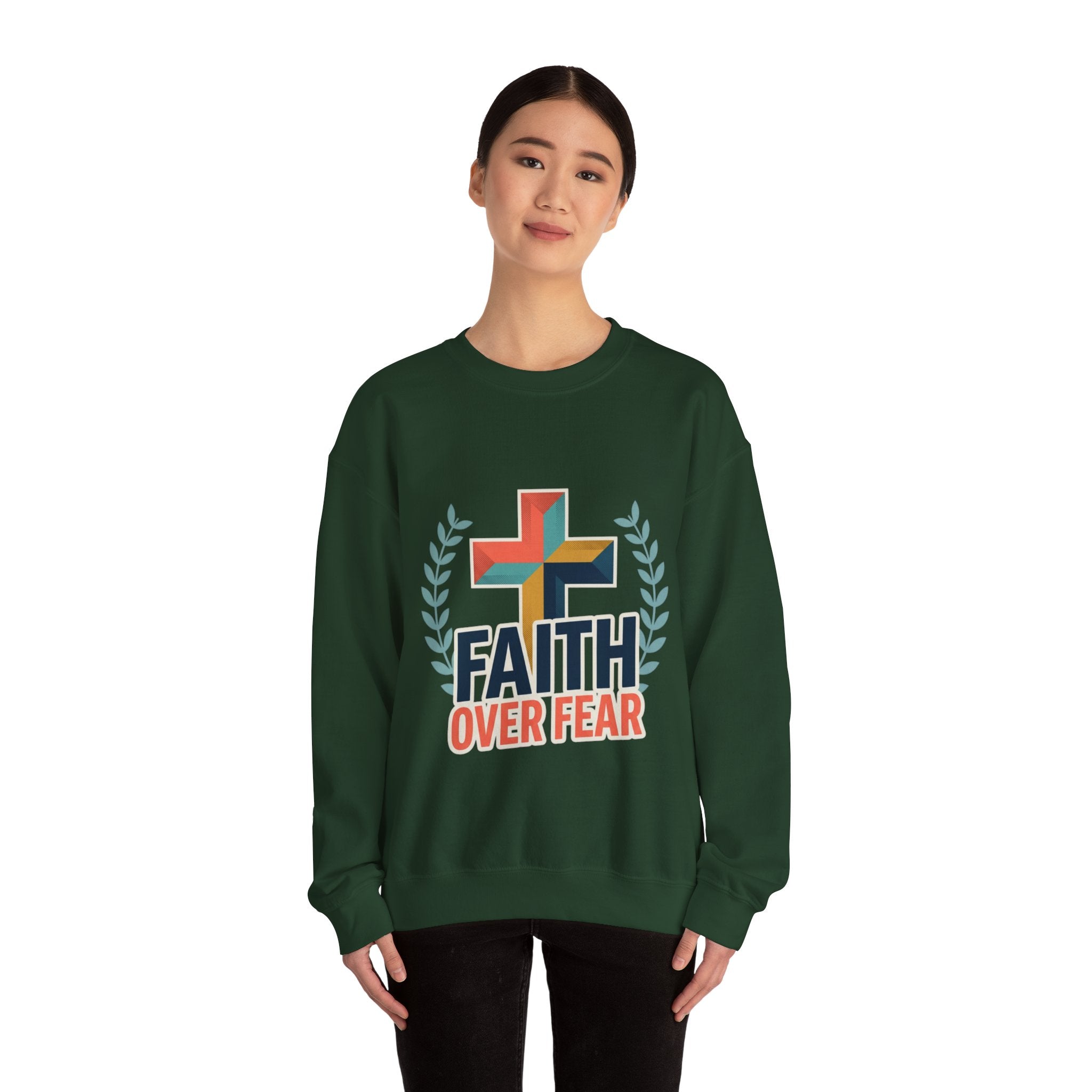 Faith Over Fear Crewneck Sweatshirt — Christian Cross Inspirational Pullover