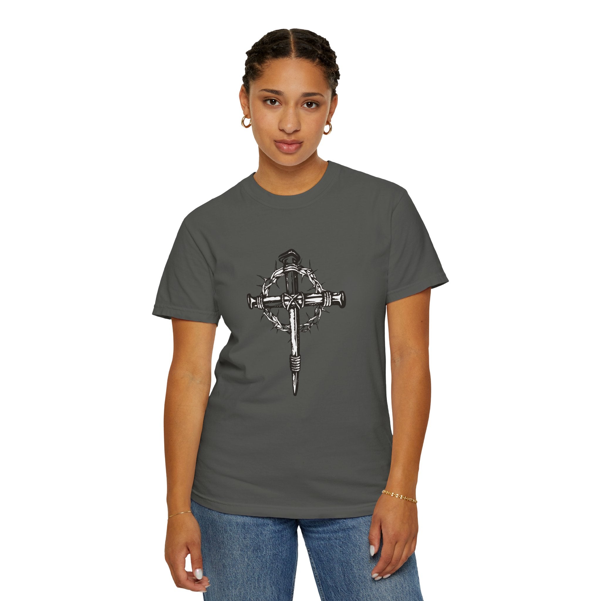 Nail Cross with Crown of Thorns T-shirt | Religious Gothic Faith Design