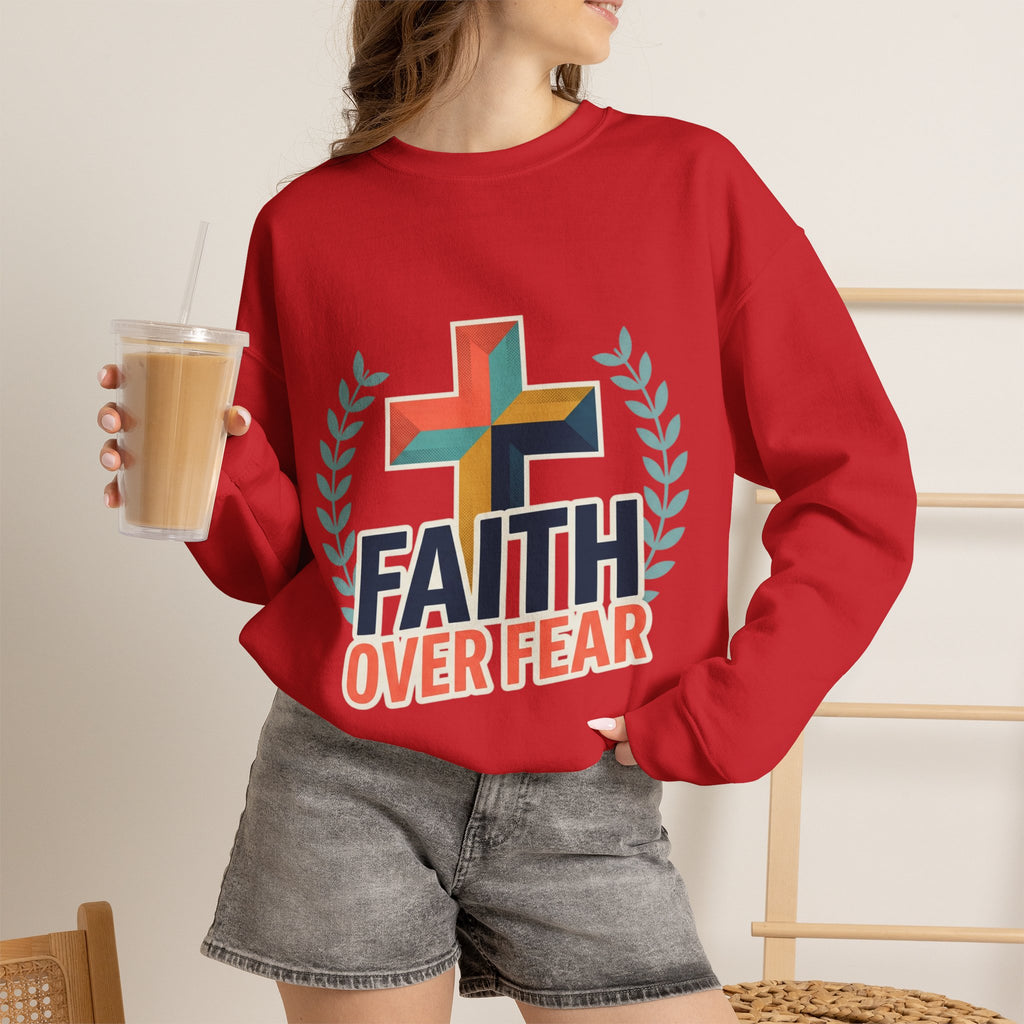 Faith Over Fear Crewneck Sweatshirt — Christian Cross Inspirational Pullover