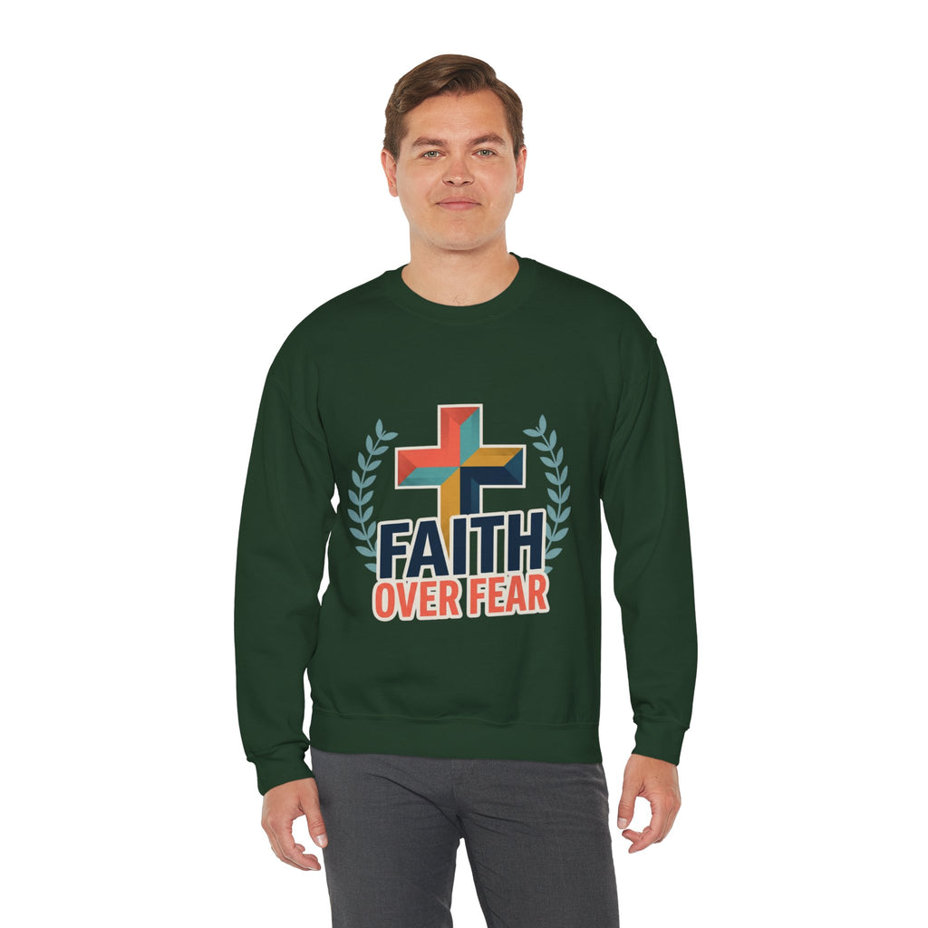 Faith Over Fear Crewneck Sweatshirt — Christian Cross Inspirational Pullover