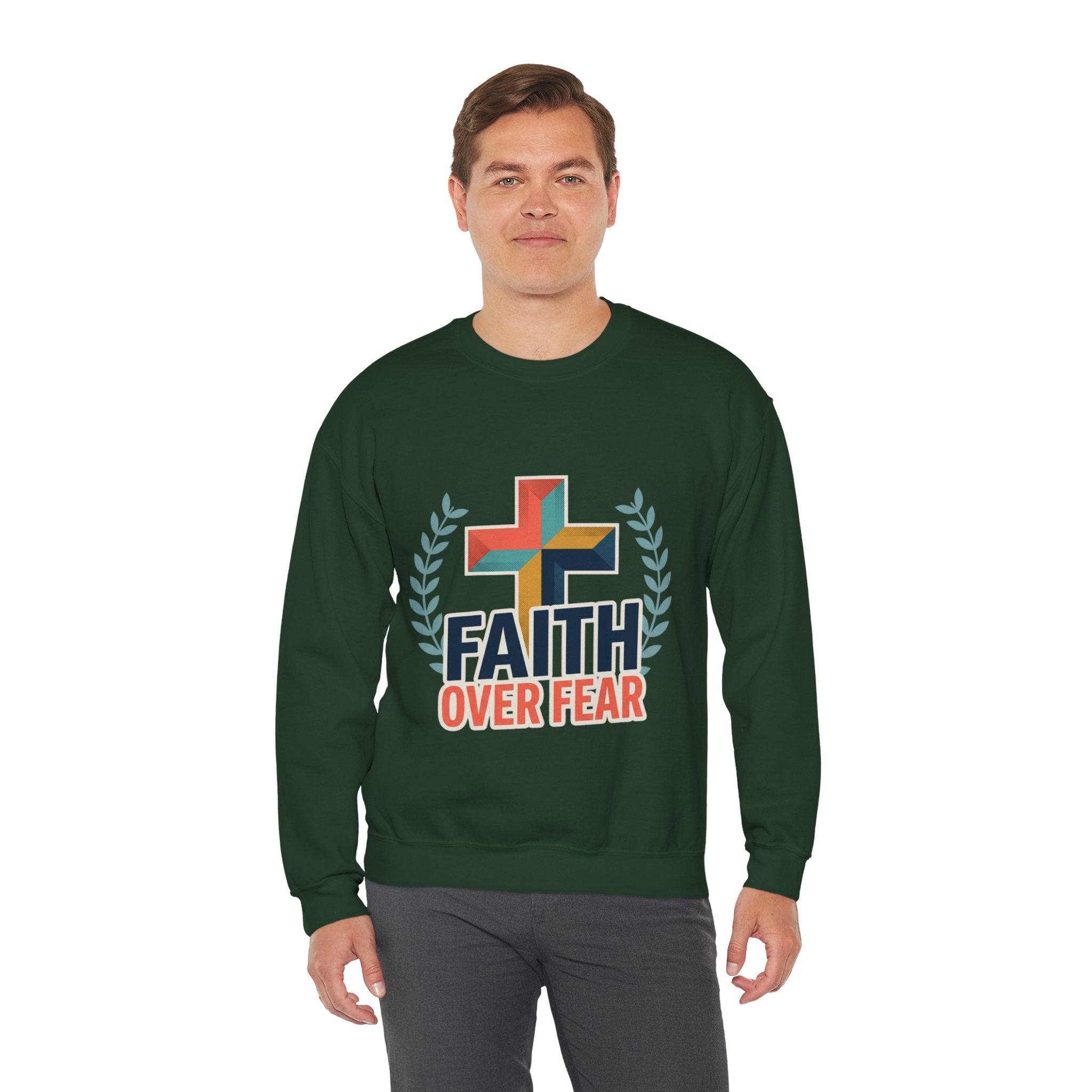 Faith Over Fear Crewneck Sweatshirt — Christian Cross Inspirational Pullover