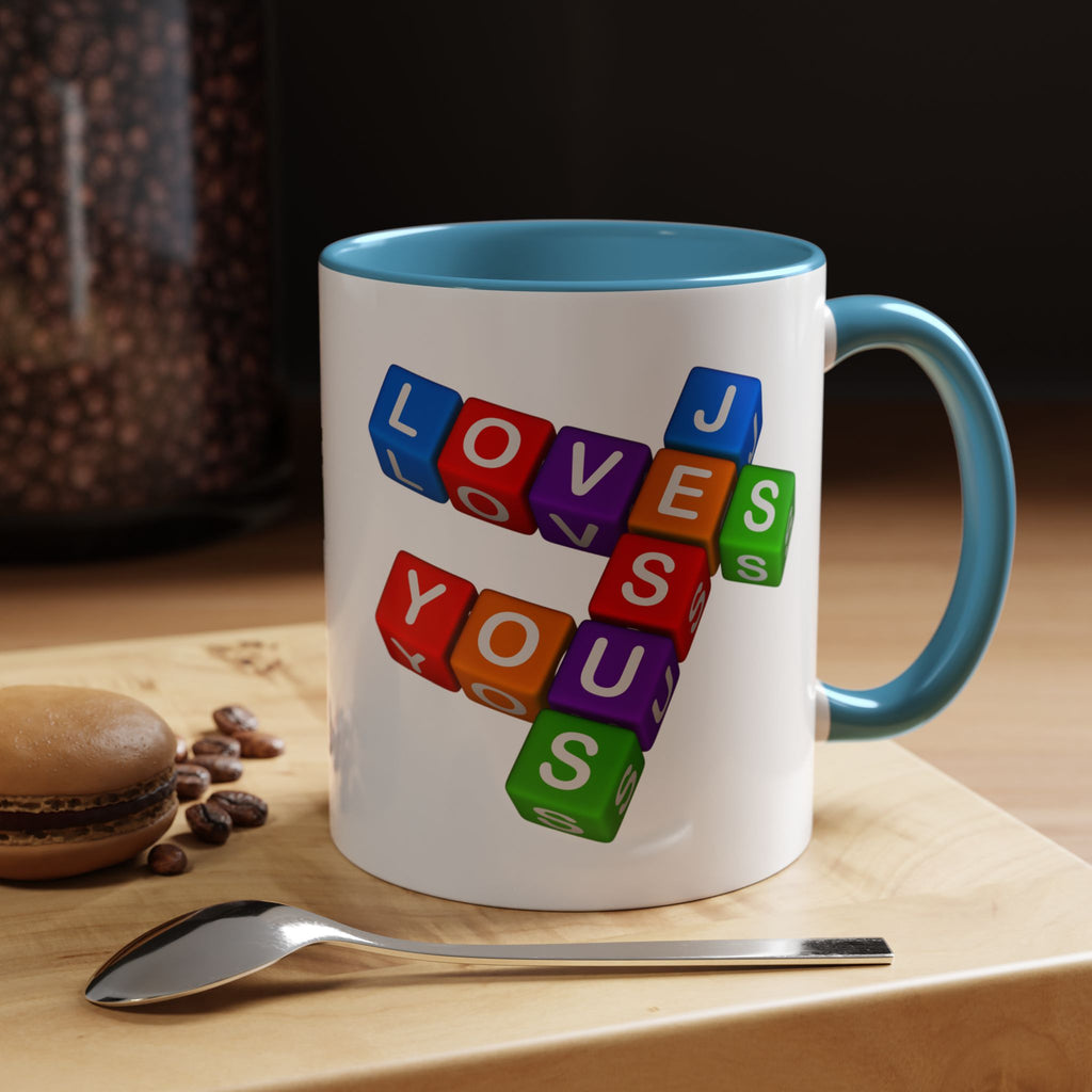 Colorful Letter Blocks 'Jesus Loves You' Mug | Accent Coffee Mug
