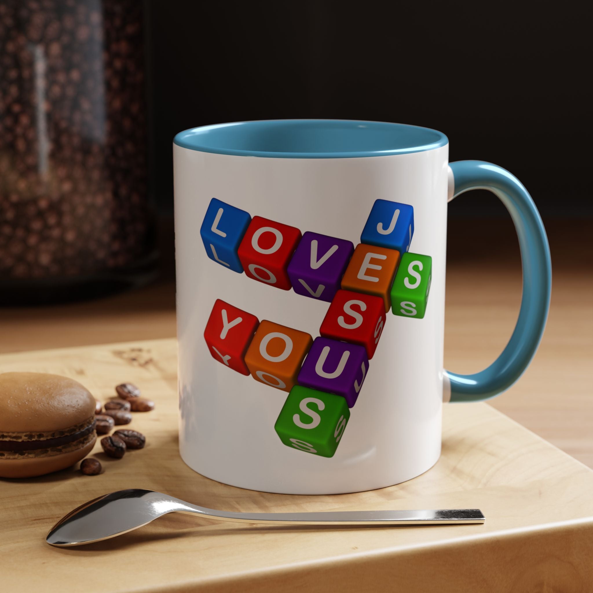 Colorful Letter Blocks 'Jesus Loves You' Mug | Accent Coffee Mug