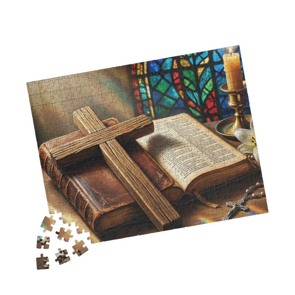 Christian Cross and bible Inspirational Puzzle - Motivational Jigsaw