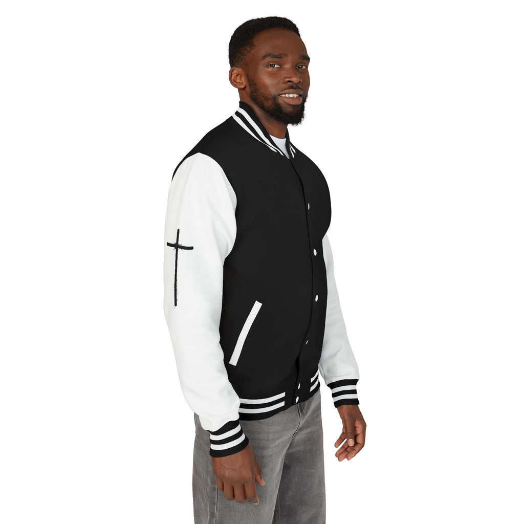 Cross Emblem Letterman Jacket | Red White Varsity