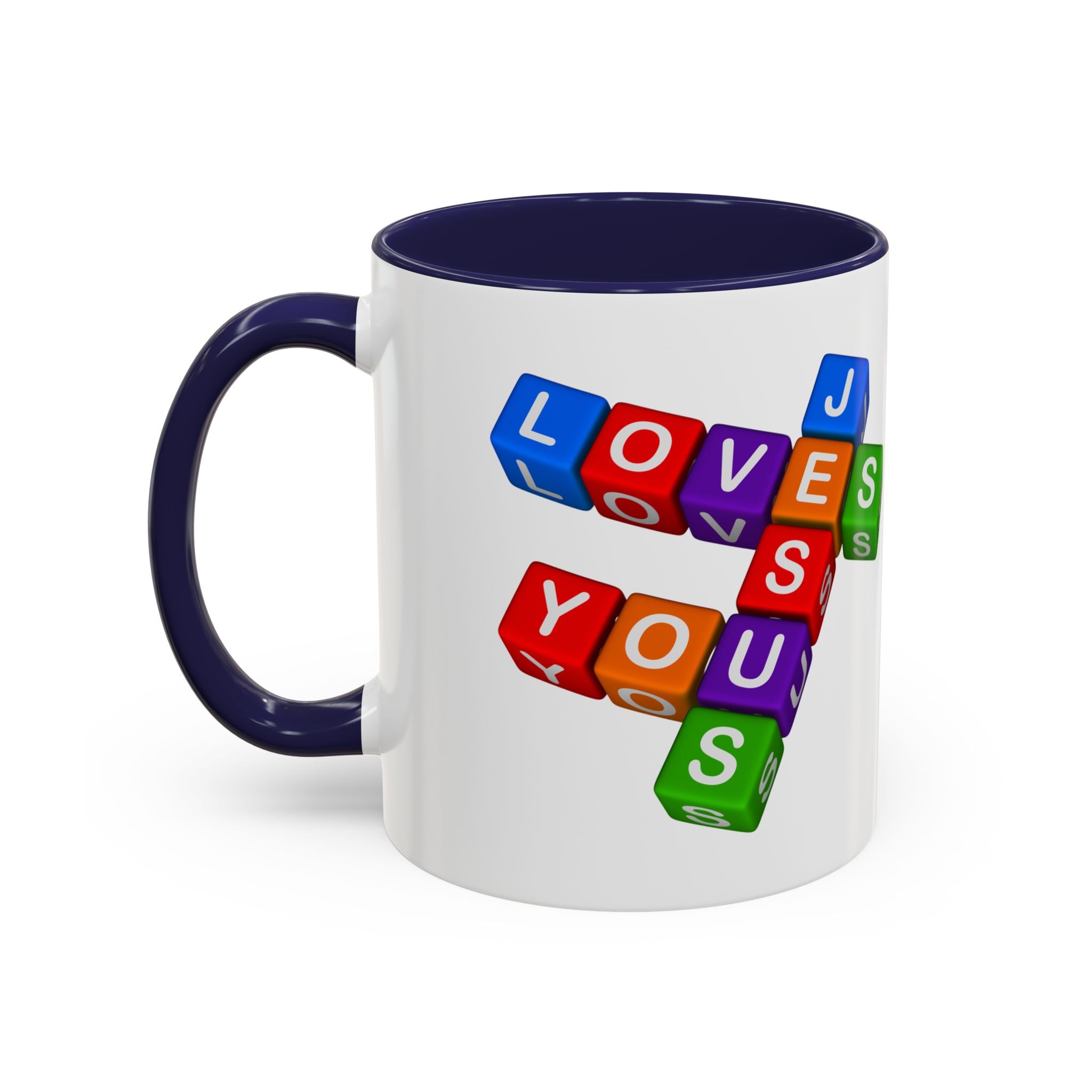 Colorful Letter Blocks 'Jesus Loves You' Mug | Accent Coffee Mug