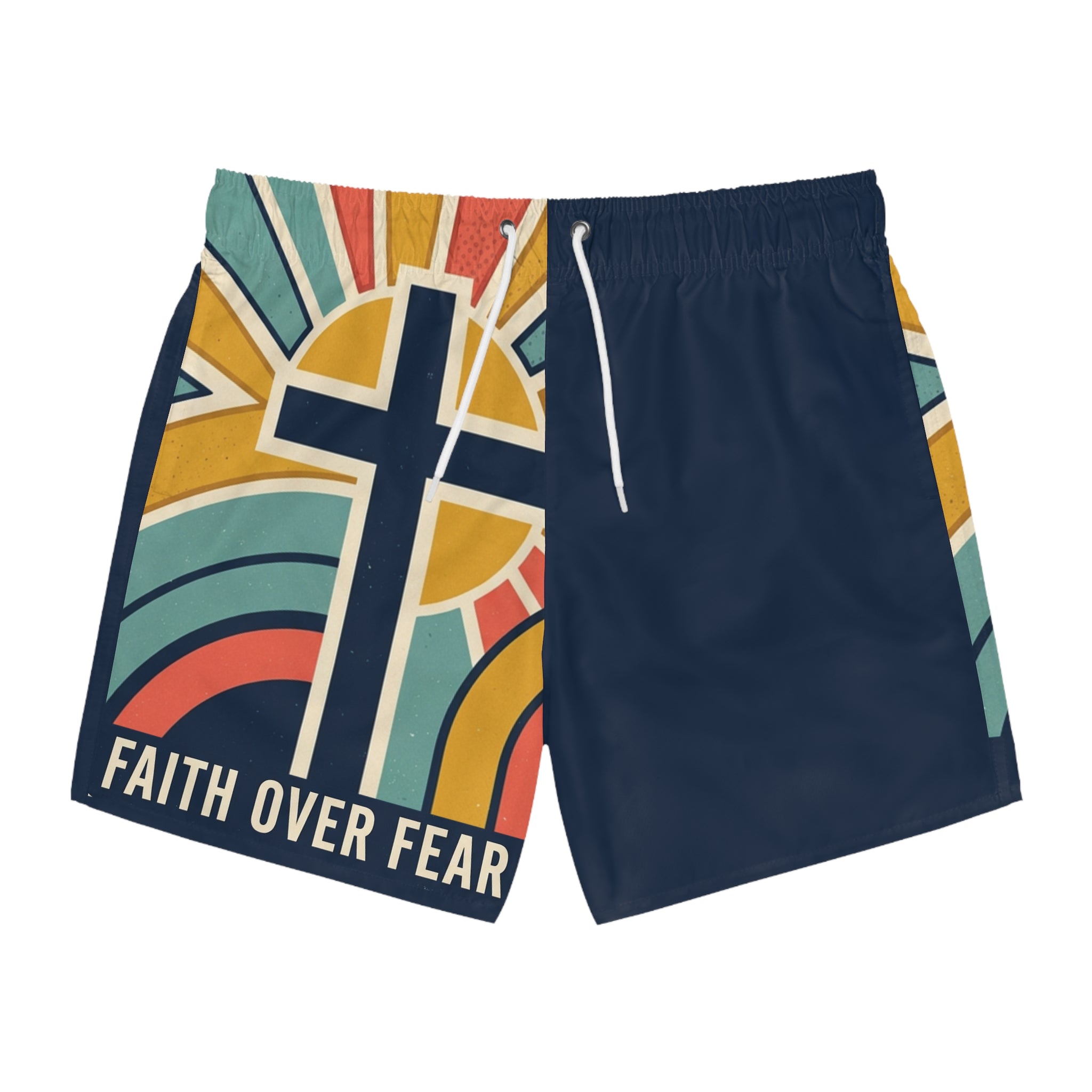 Faith over fear— Navy Retro Cross Beach Shorts