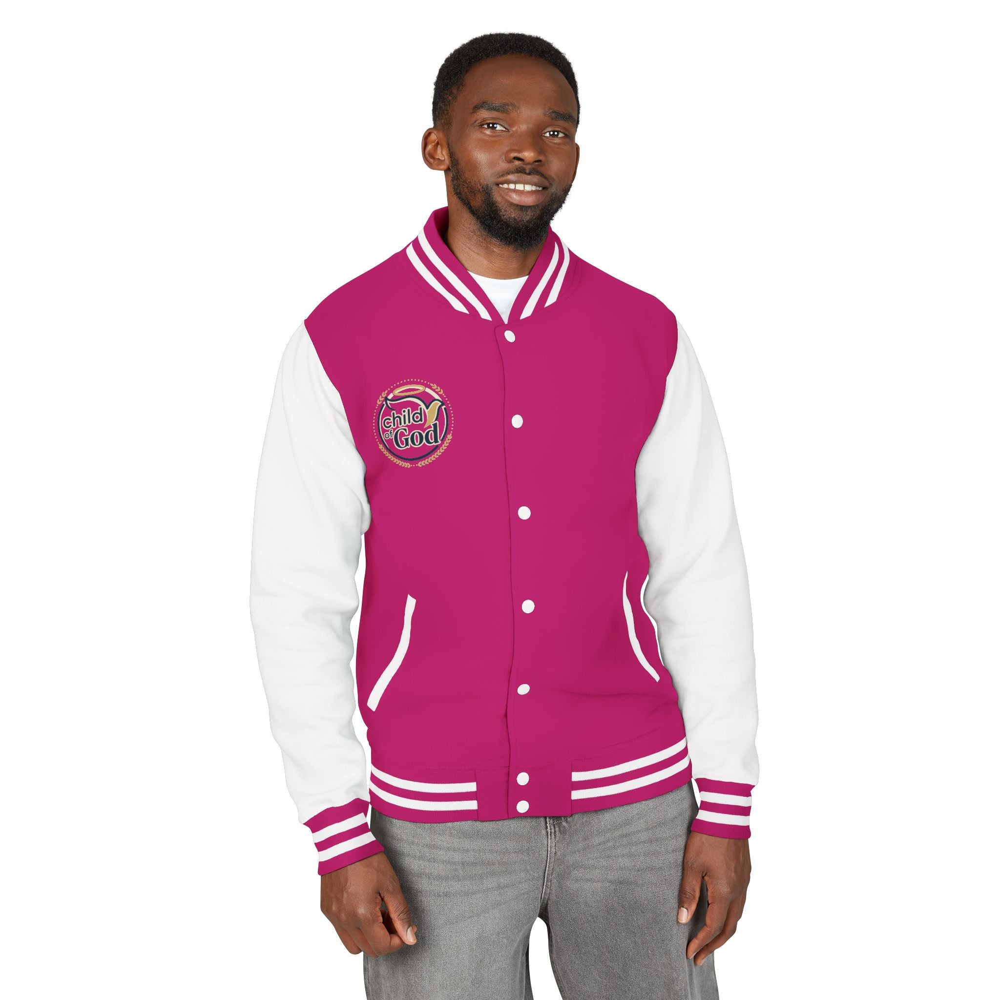 Child of God Emblem Letterman Jacket | Red White Varsity
