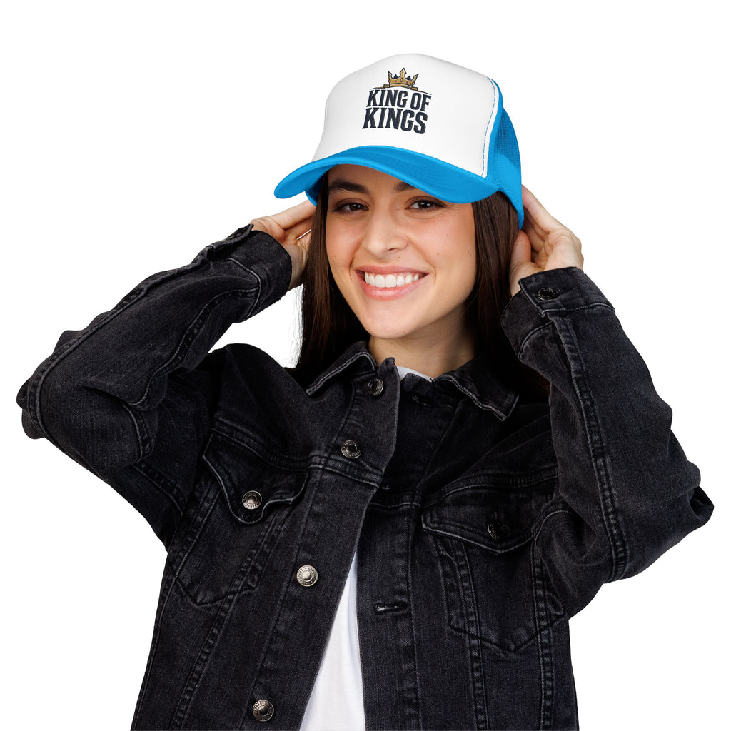 King of Kings Trucker Hat – Foam Mesh Baseball Cap with Gold Crown Design