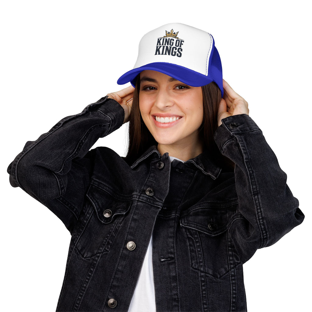 King of Kings Trucker Hat – Foam Mesh Baseball Cap with Gold Crown Design
