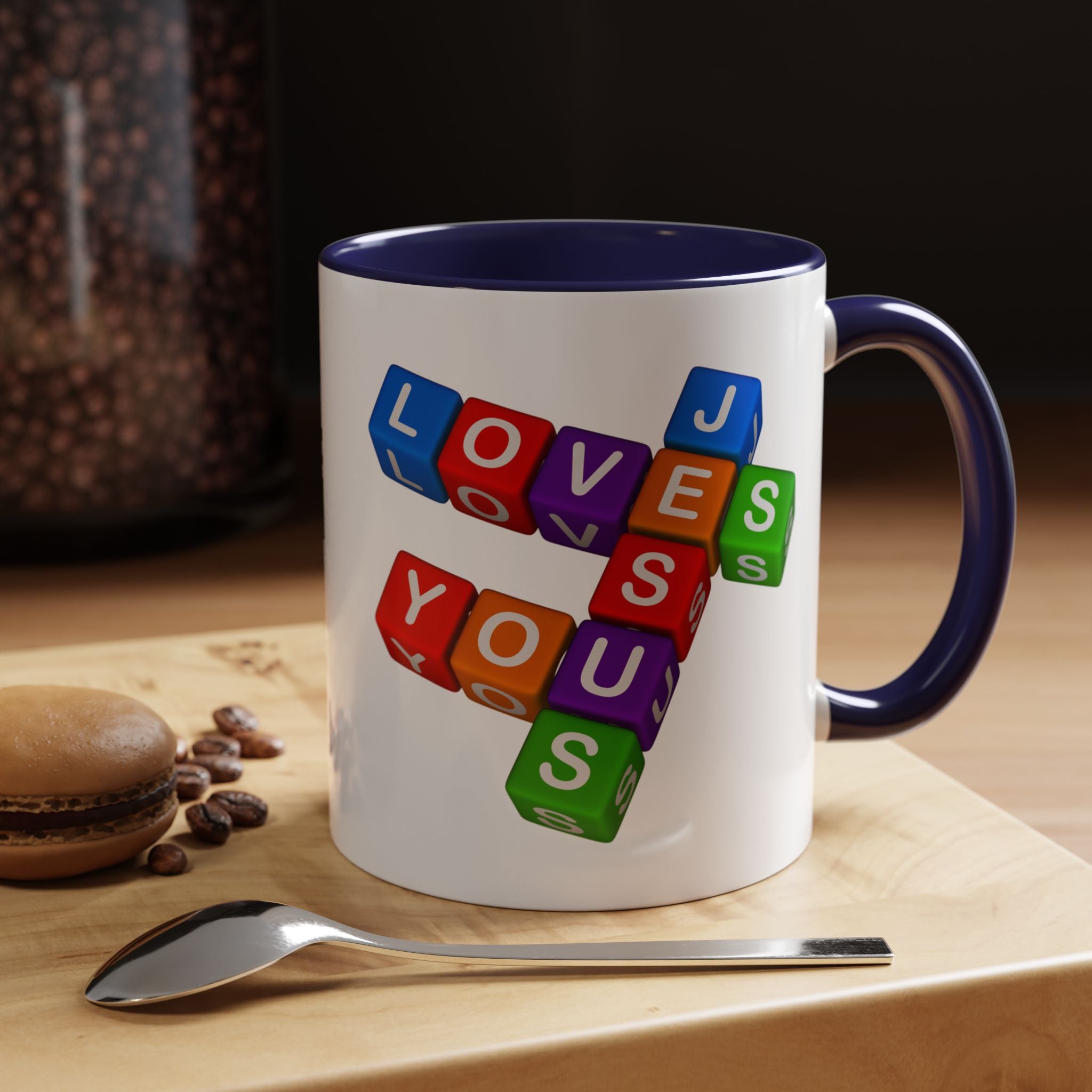 Colorful Letter Blocks 'Jesus Loves You' Mug | Accent Coffee Mug