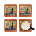 "Faith over Fear" Cork Coaster Set – 'Come as You Are' Retro Door & Heart Drink Coasters