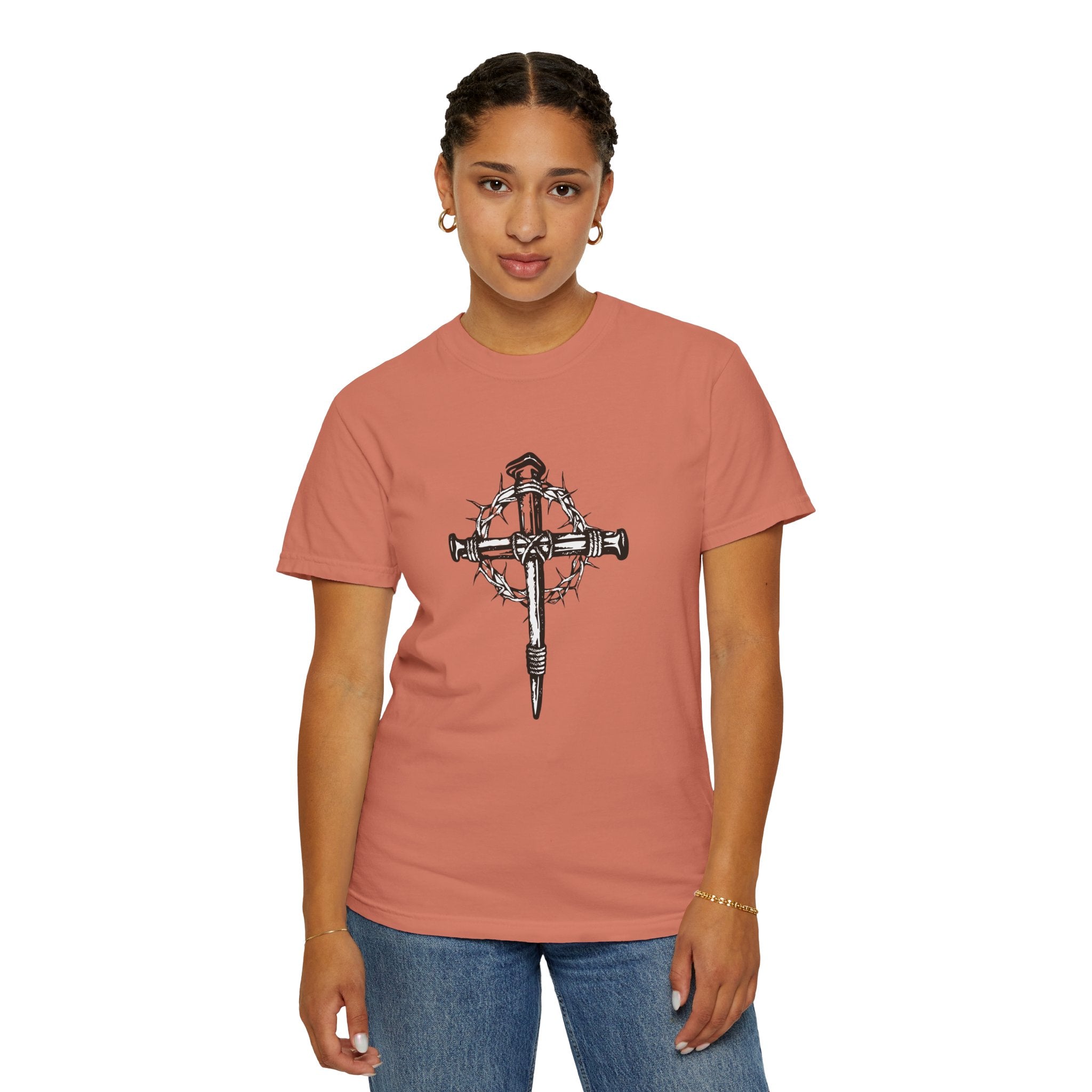 Nail Cross with Crown of Thorns T-shirt | Religious Gothic Faith Design