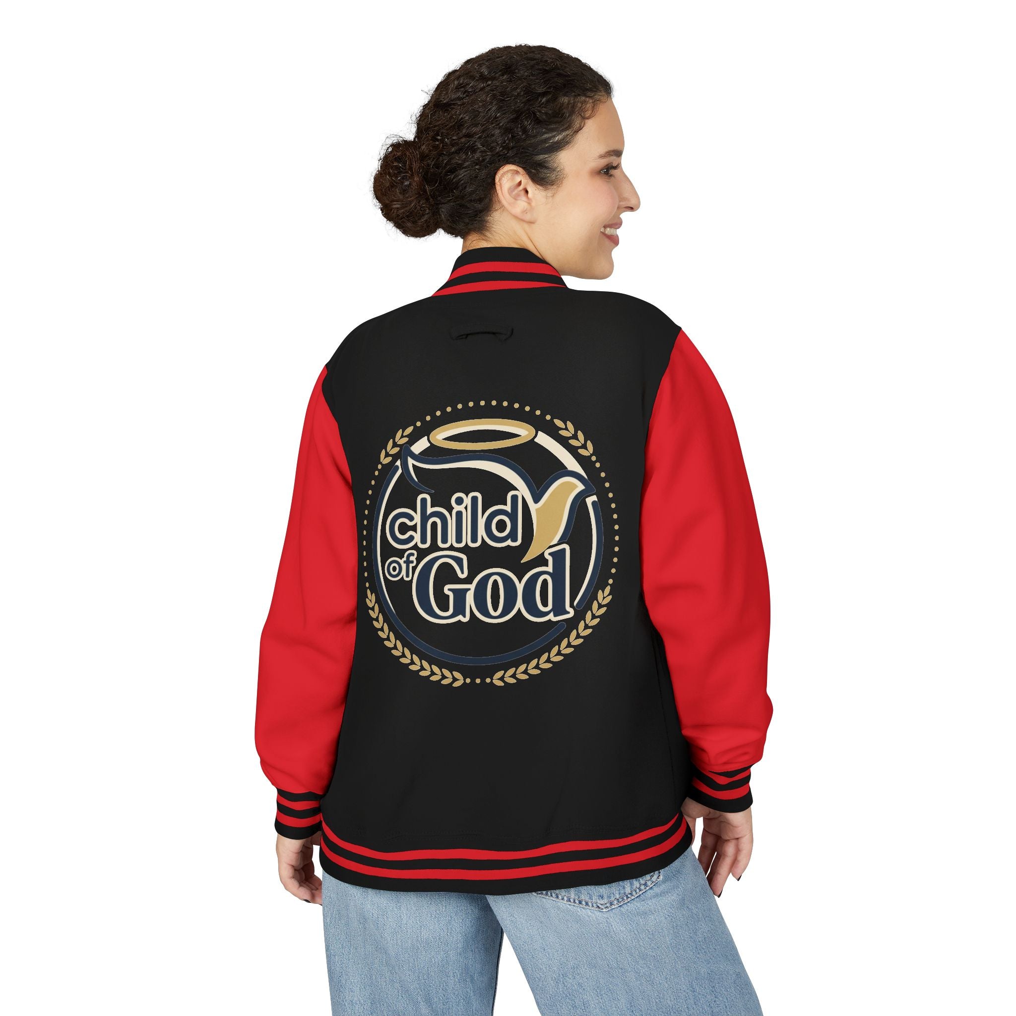 Child of God Emblem Letterman Jacket | Red White Varsity