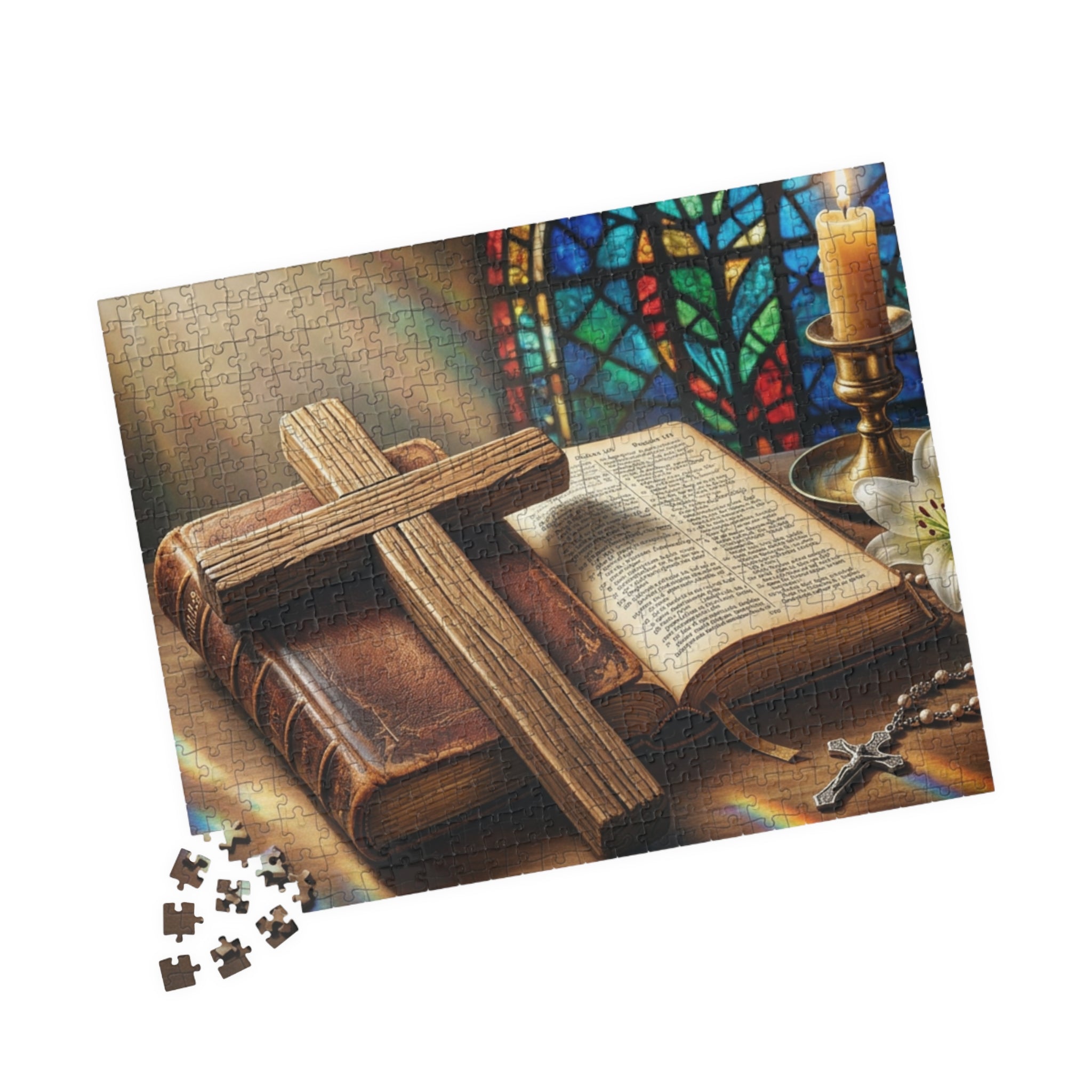 Christian Cross and bible Inspirational Puzzle - Motivational Jigsaw