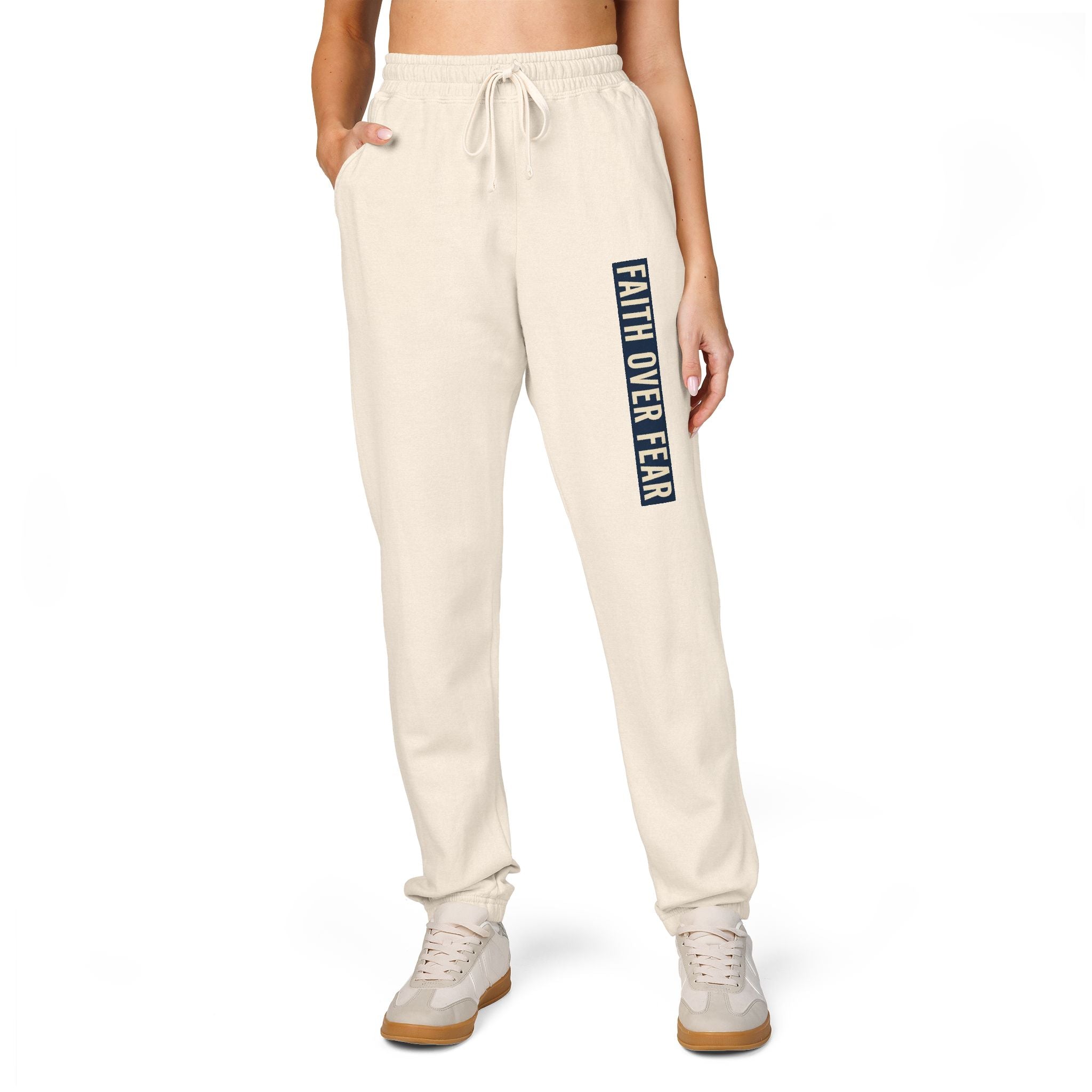 Distressed Faith over Fear Sweatpants | Garment-Dyed Fleece Joggers
