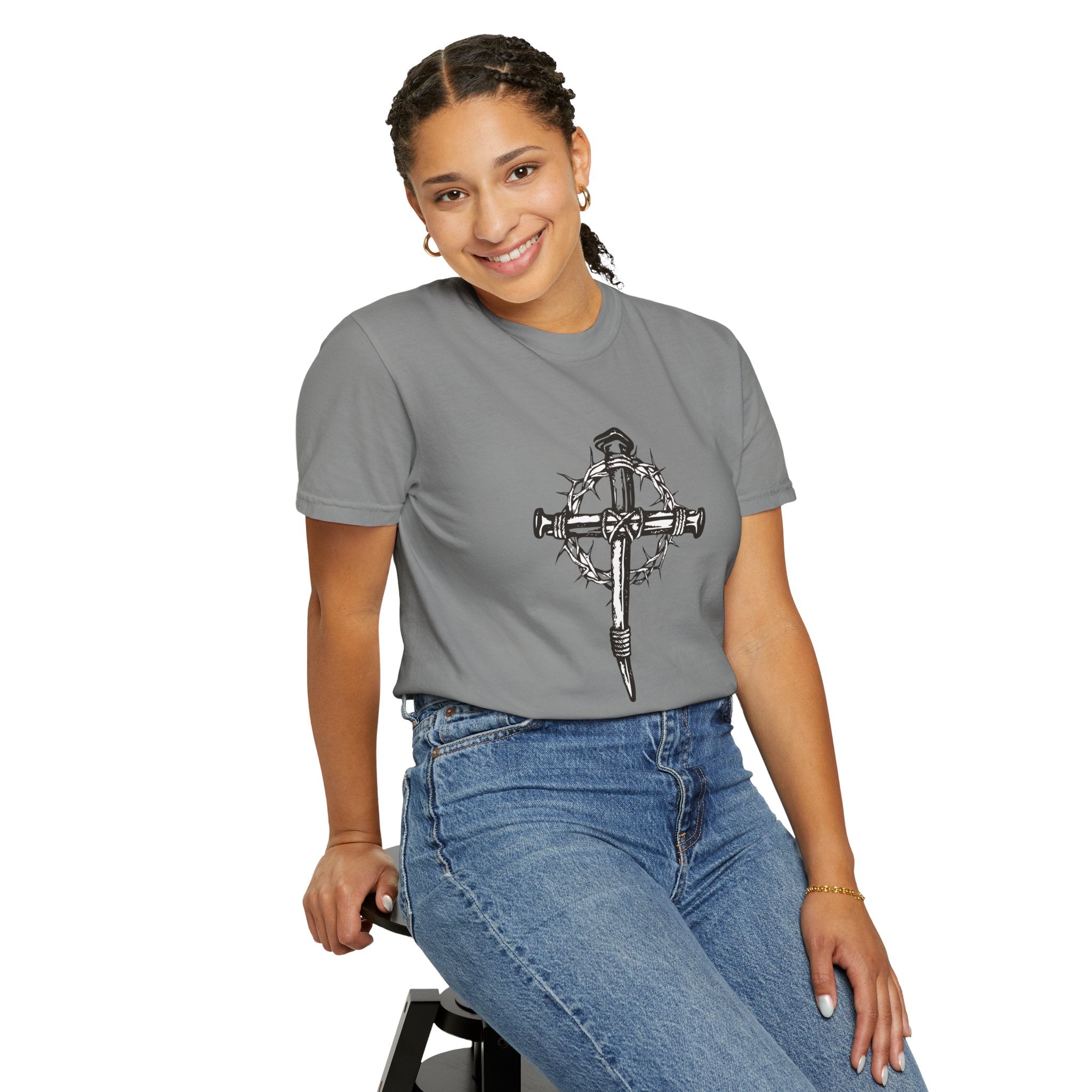 Nail Cross with Crown of Thorns T-shirt | Religious Gothic Faith Design