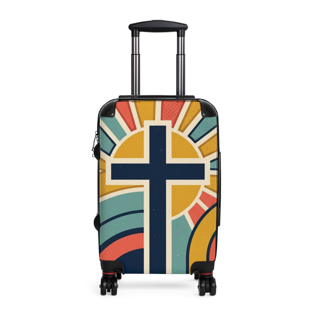 Christian Cross Carry-On Suitcase — Retro Sunrise Faith Luggage