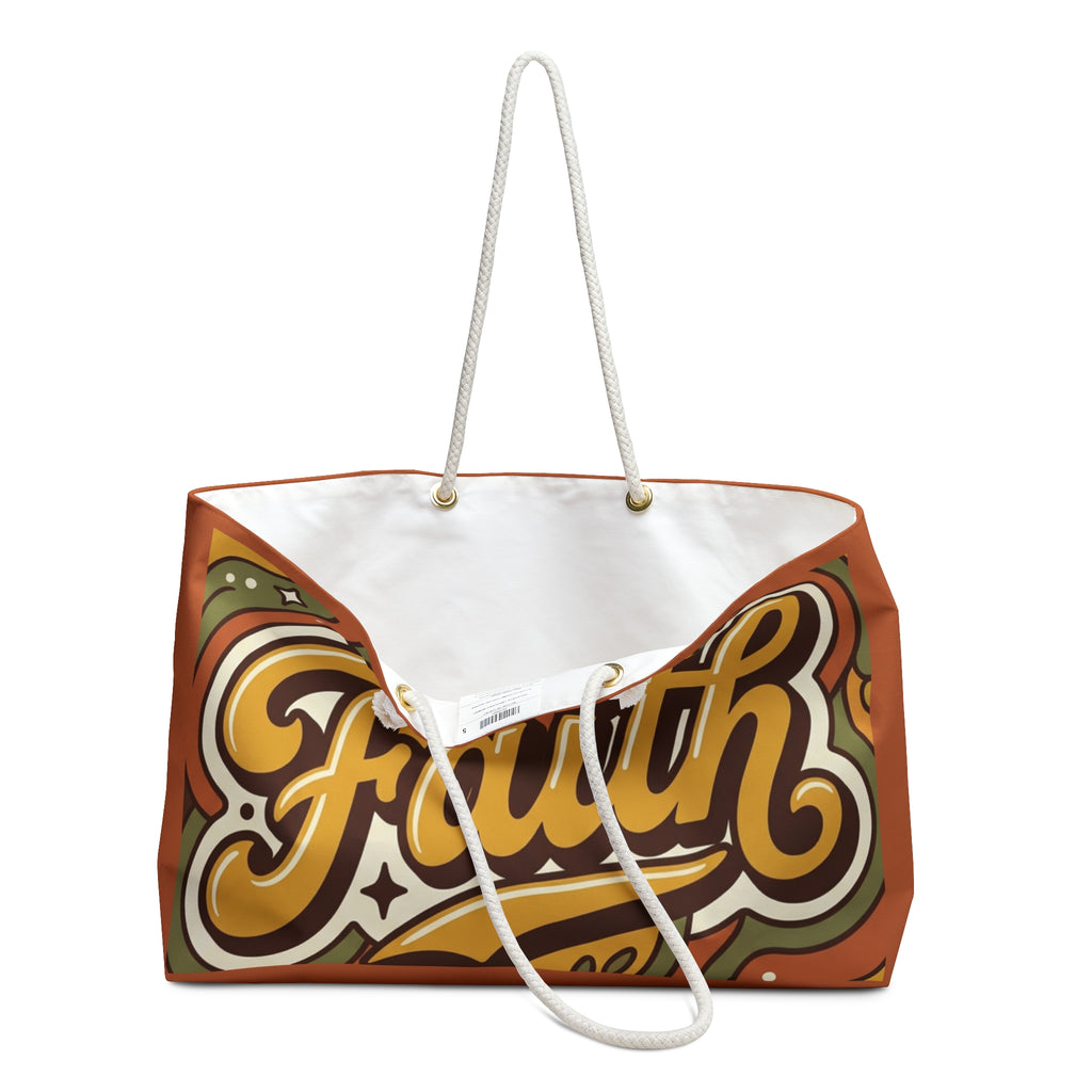Faith Retro Sunset Weekender Bag | Colorful Christian Travel Tote