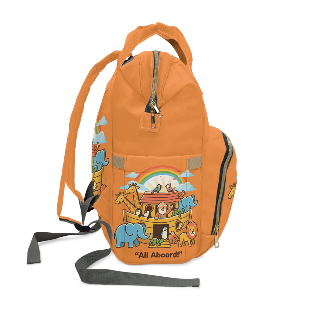 Noah's Ark Animals diaper backpack | orange rainbow kids backpack