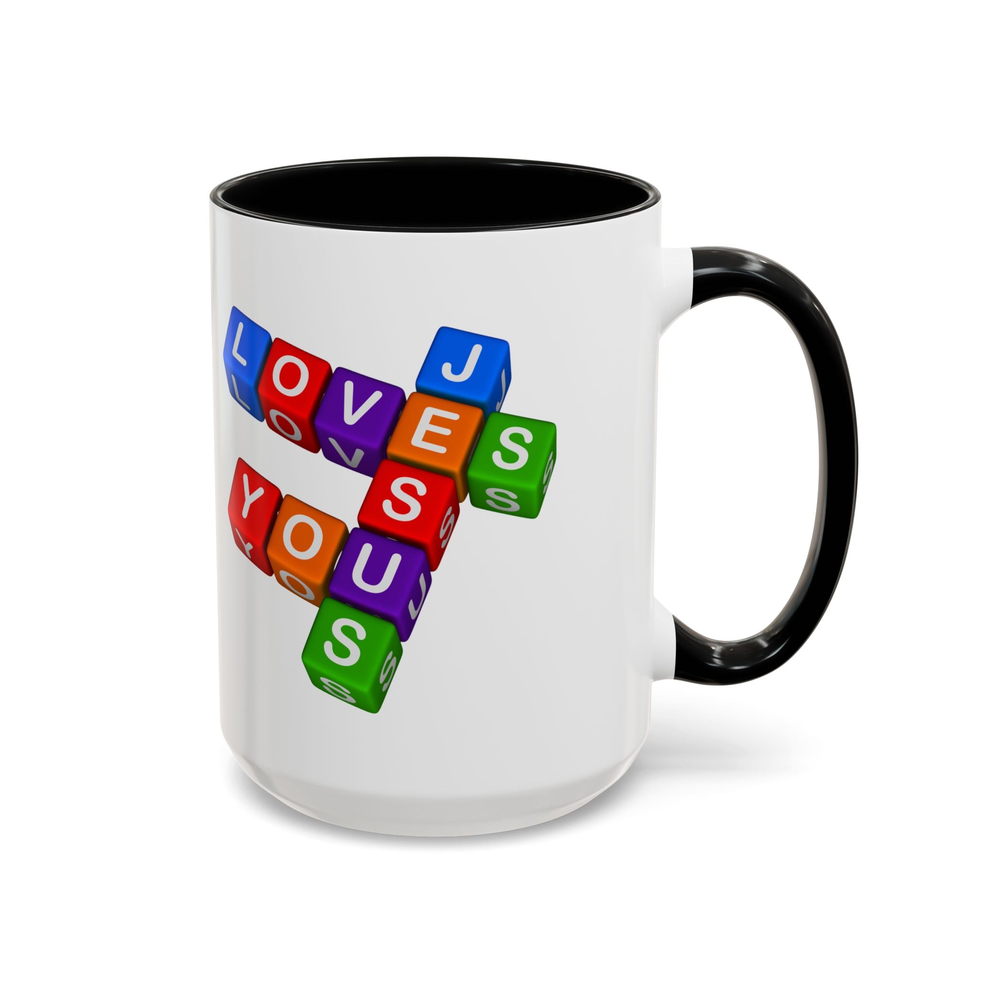 Colorful Letter Blocks 'Jesus Loves You' Mug | Accent Coffee Mug